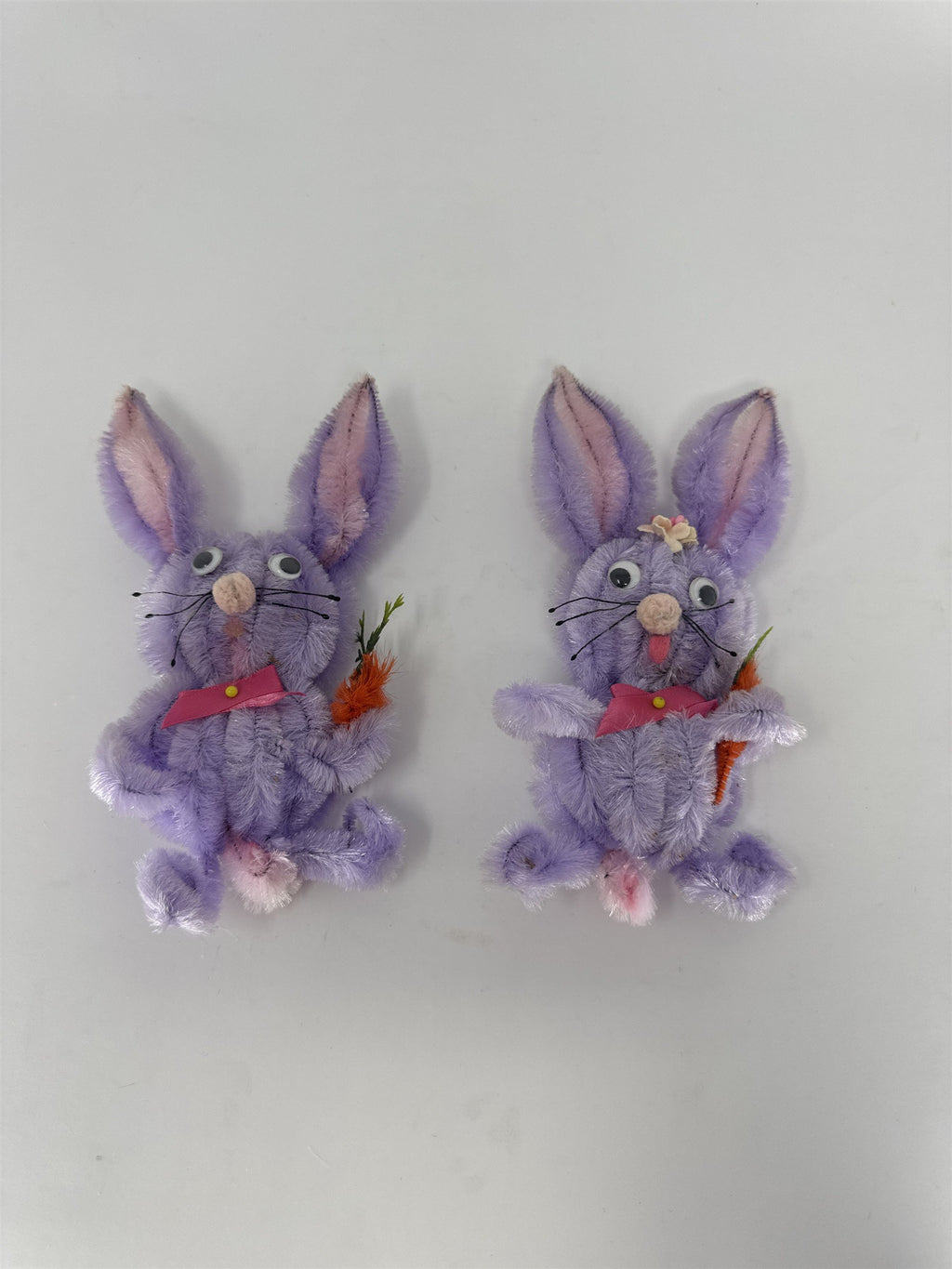 Vintage Easter Bunny Refrigerator Magnets Set of 2 Handmade Pipe Cleaner Kitsch