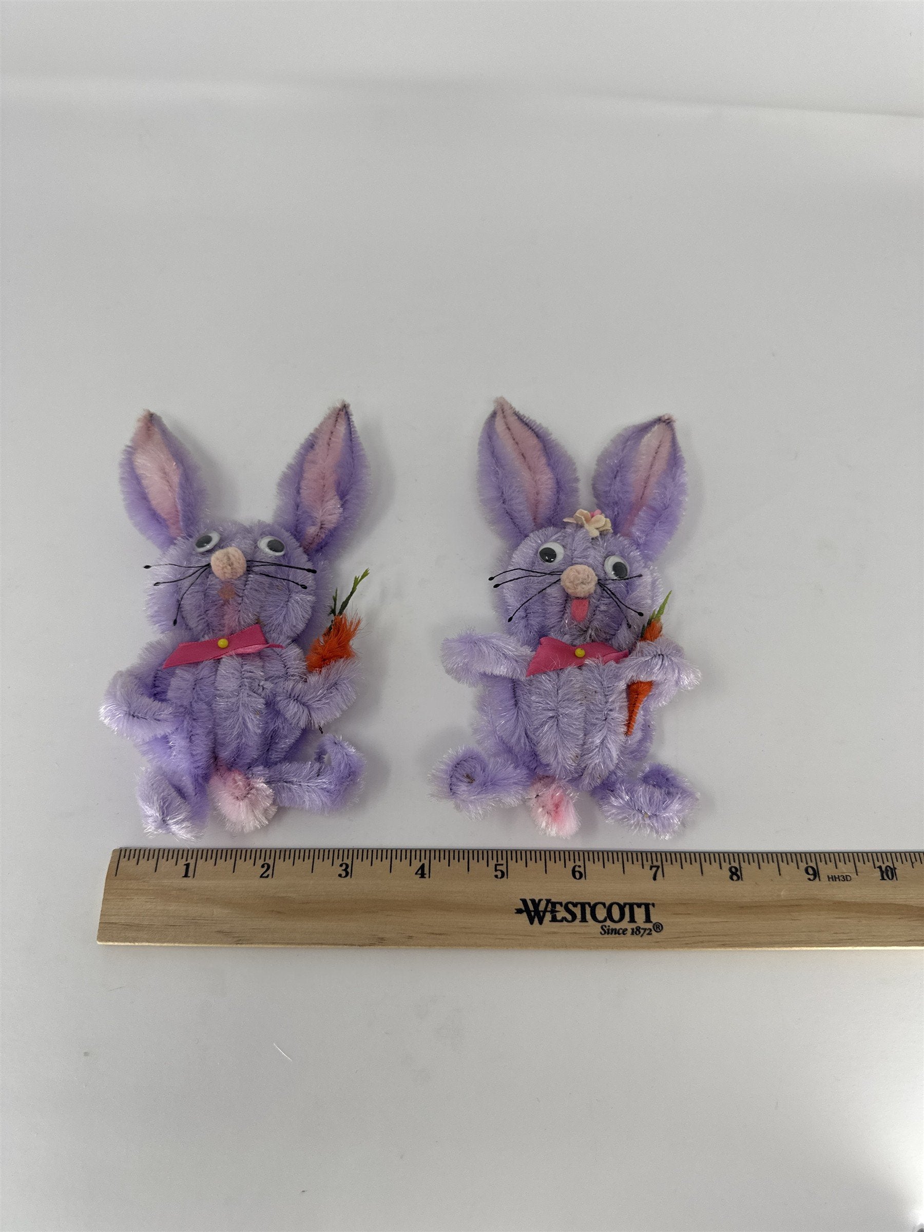 Vintage Easter Bunny Refrigerator Magnets Set of 2 Handmade Pipe Cleaner Kitsch