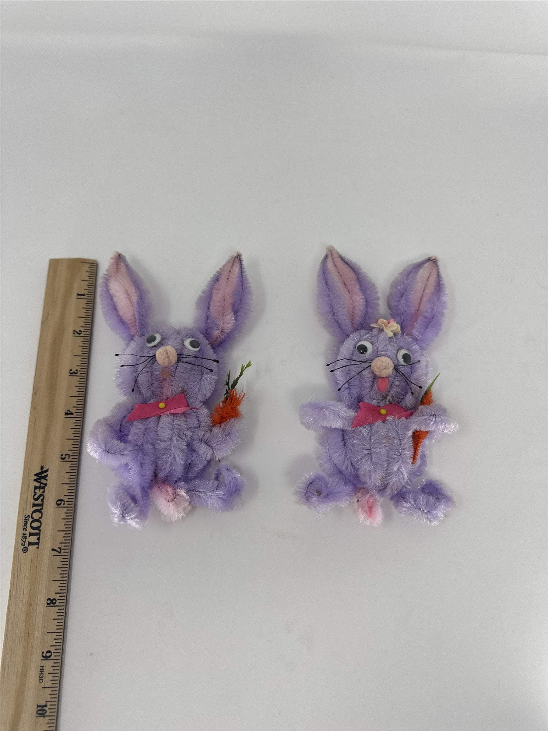 Vintage Easter Bunny Refrigerator Magnets Set of 2 Handmade Pipe Cleaner Kitsch