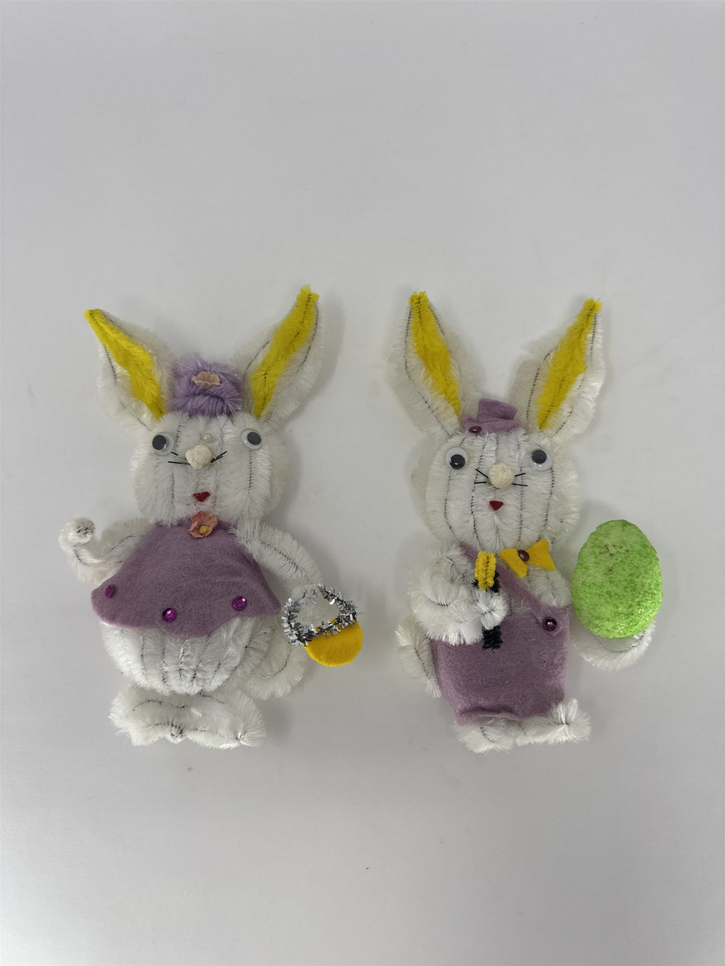 Vintage Easter Bunny Refrigerator Magnets Handmade Pipe Cleaner Kitsch Set of 2