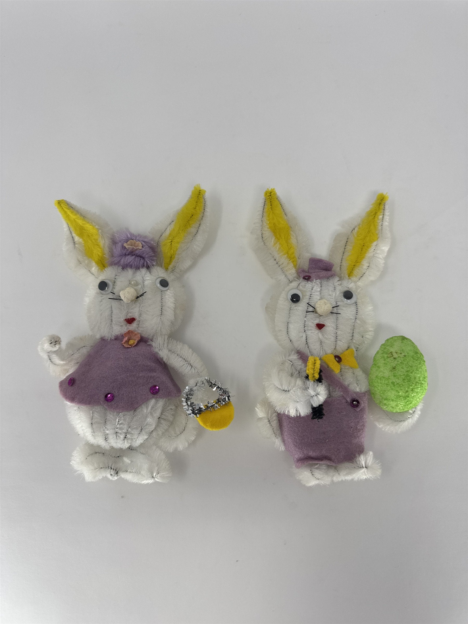 Vintage Easter Bunny Refrigerator Magnets Handmade Pipe Cleaner Kitsch Set of 2