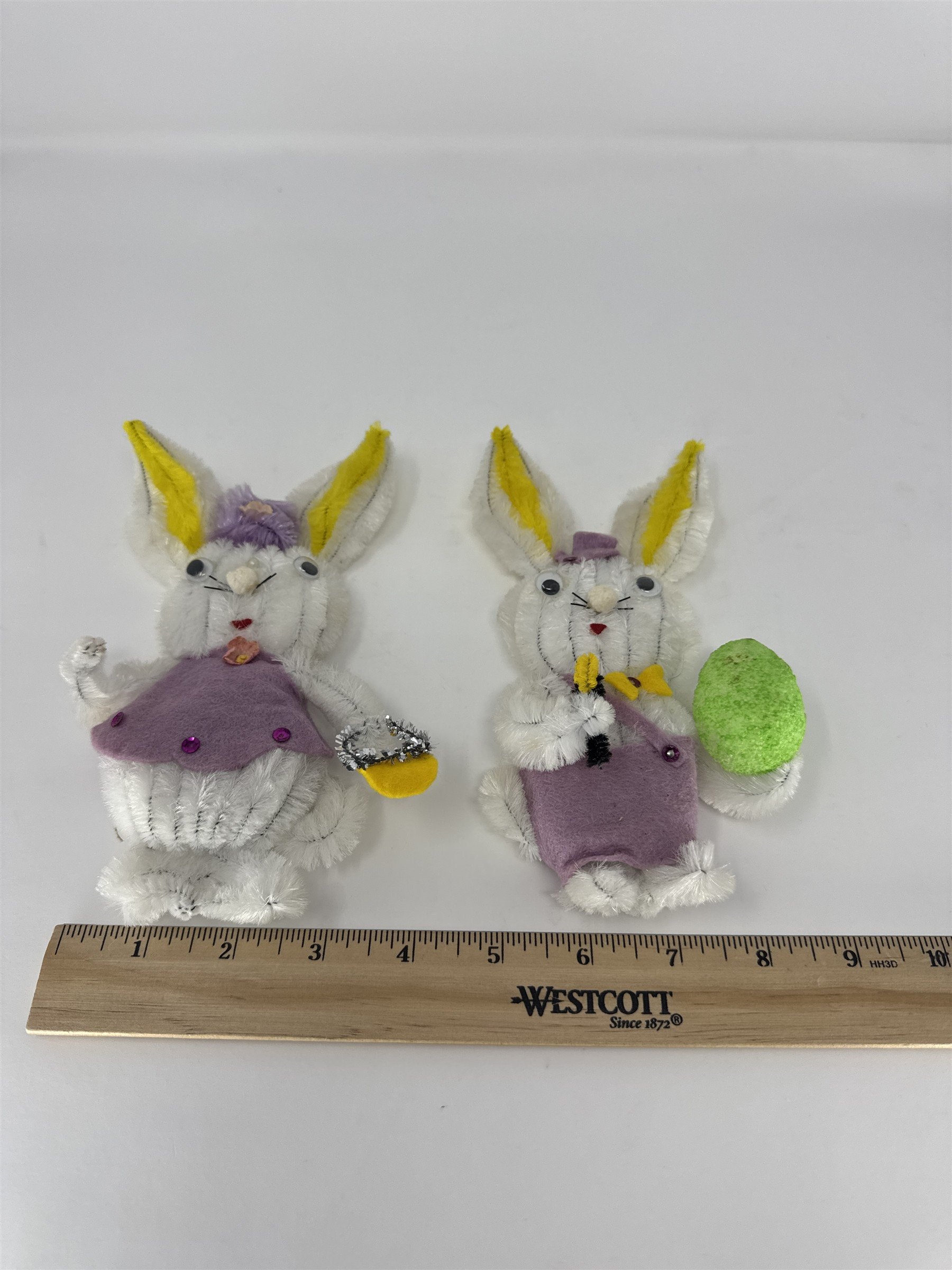 Vintage Easter Bunny Refrigerator Magnets Handmade Pipe Cleaner Kitsch Set of 2