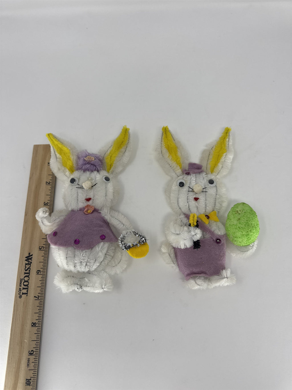 Vintage Easter Bunny Refrigerator Magnets Handmade Pipe Cleaner Kitsch Set of 2