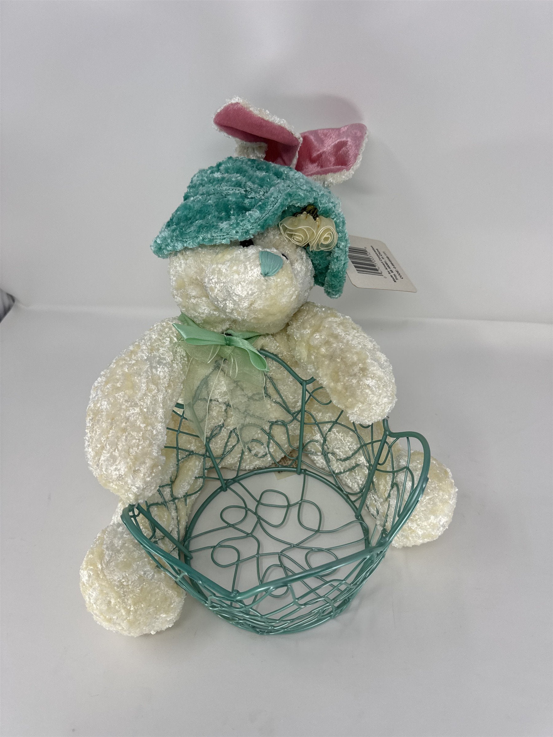 Vintage Dan Dee Metal Easter Basket Bunny Rabbit Handle Tin Litho Decor 9"
