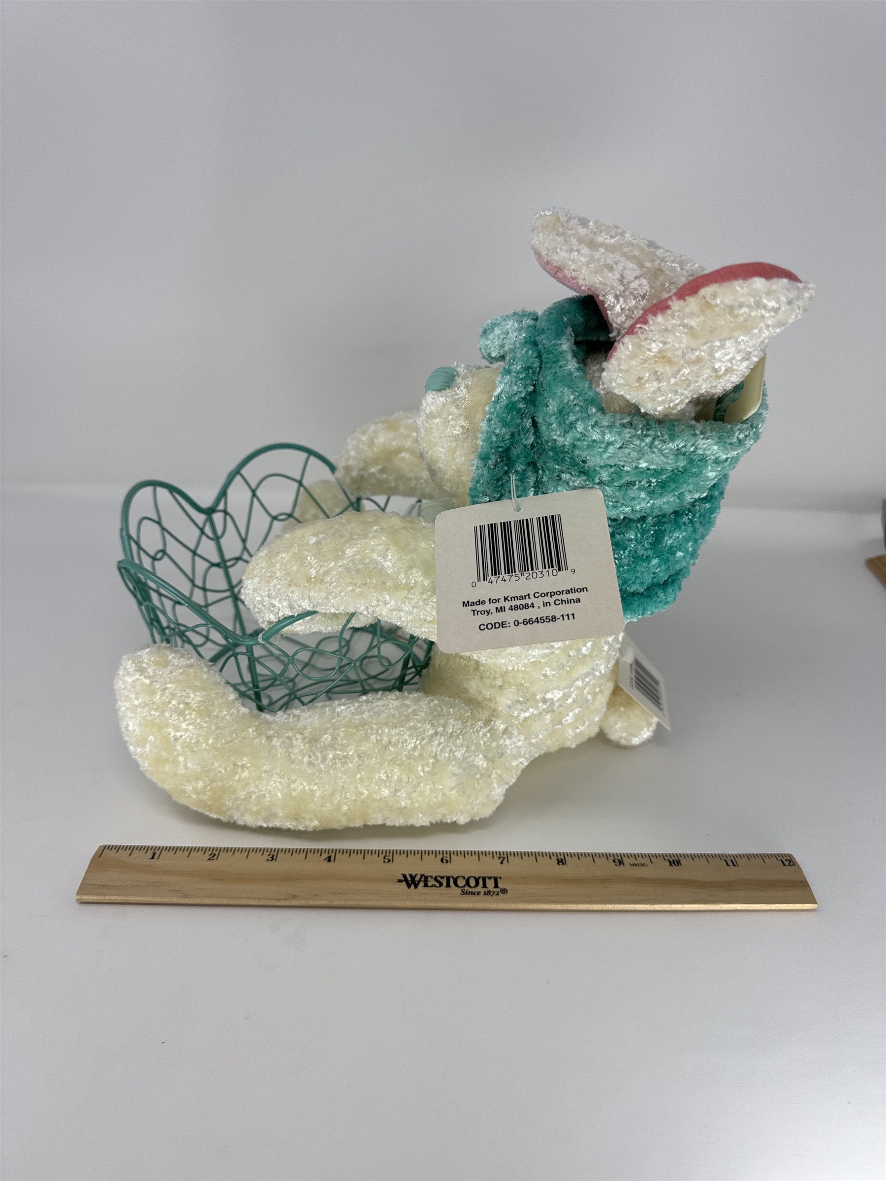 Vintage Dan Dee Metal Easter Basket Bunny Rabbit Handle Tin Litho Decor 9"