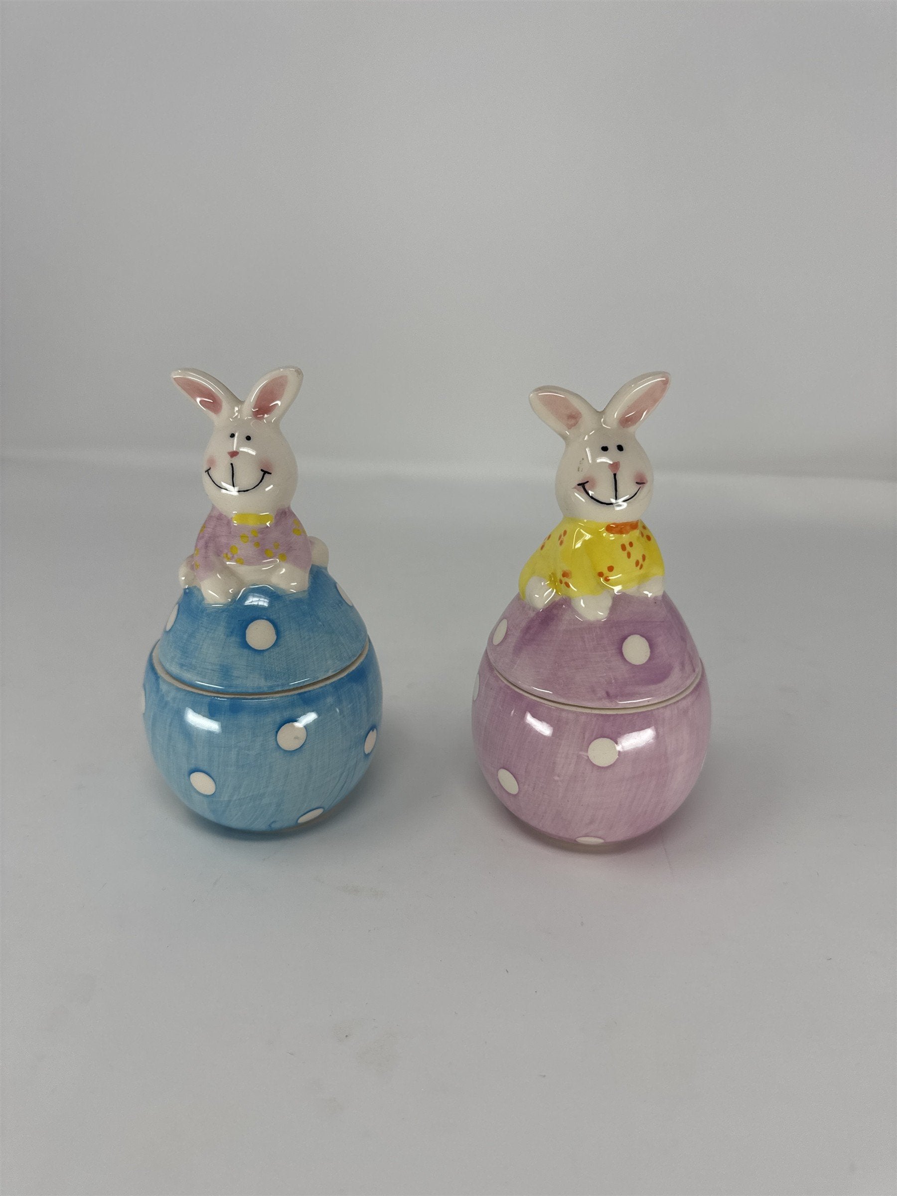 Vintage Easter Bunny Figurine Pair Mid Century Modern Bunny Suits Kitsch 5"