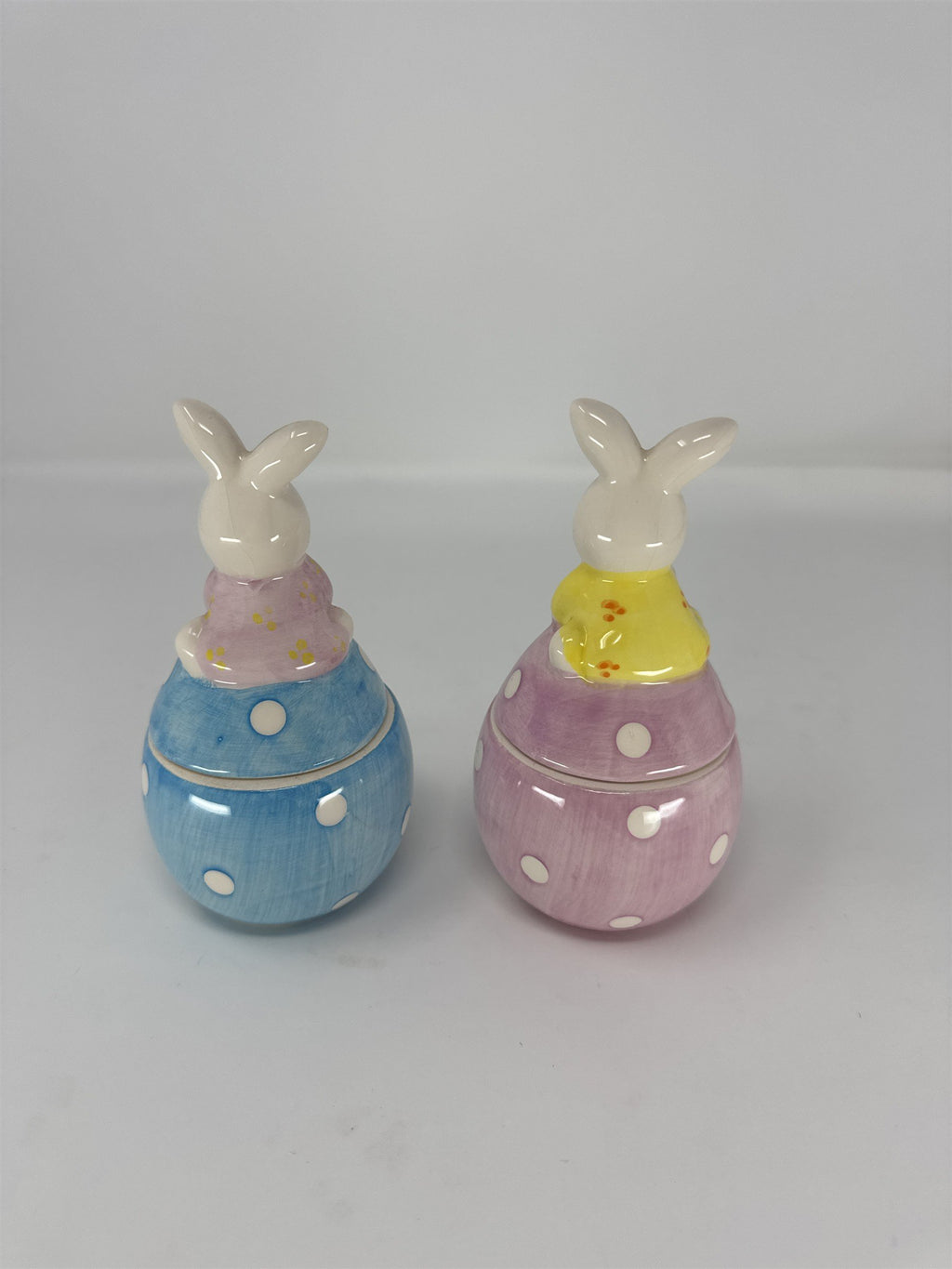 Vintage Easter Bunny Figurine Pair Mid Century Modern Bunny Suits Kitsch 5"