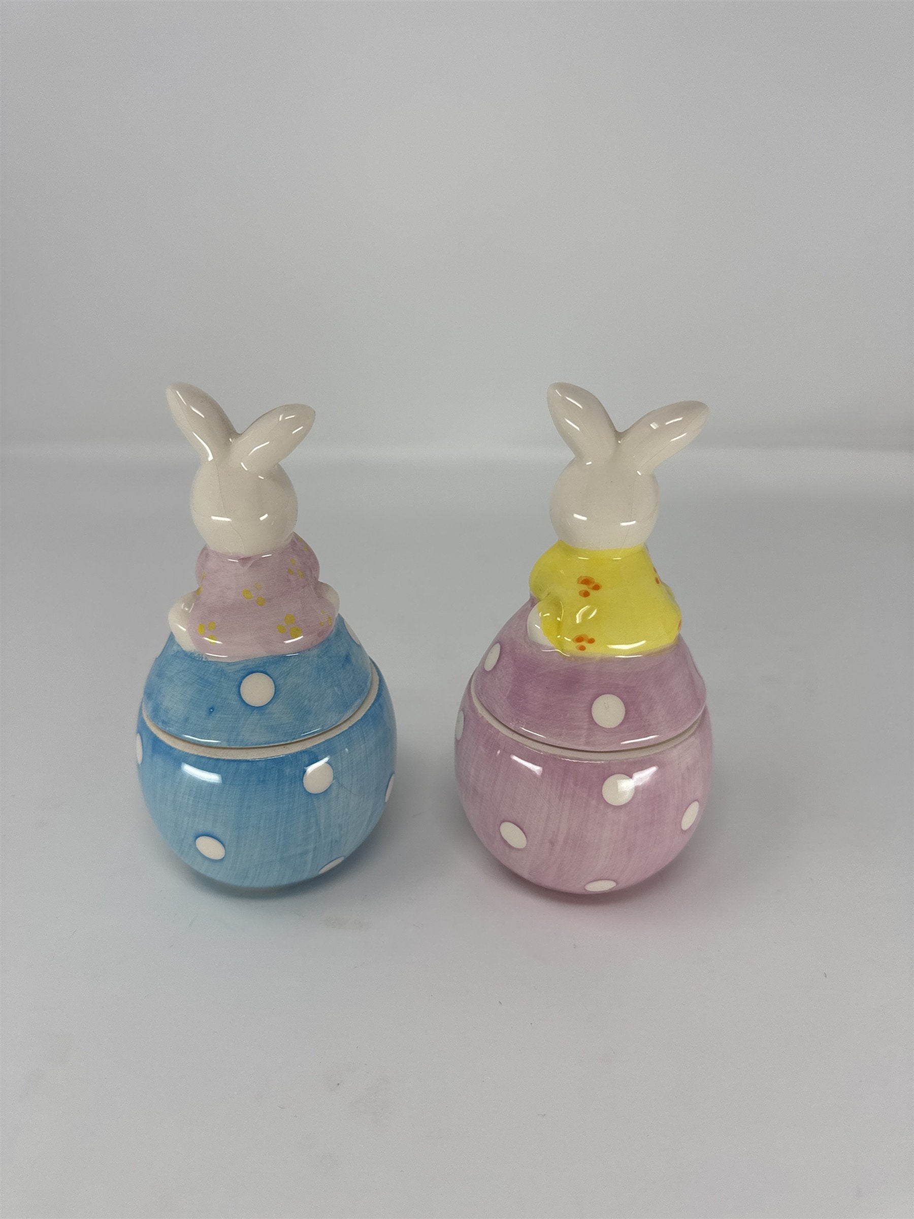 Vintage Easter Bunny Figurine Pair Mid Century Modern Bunny Suits Kitsch 5"
