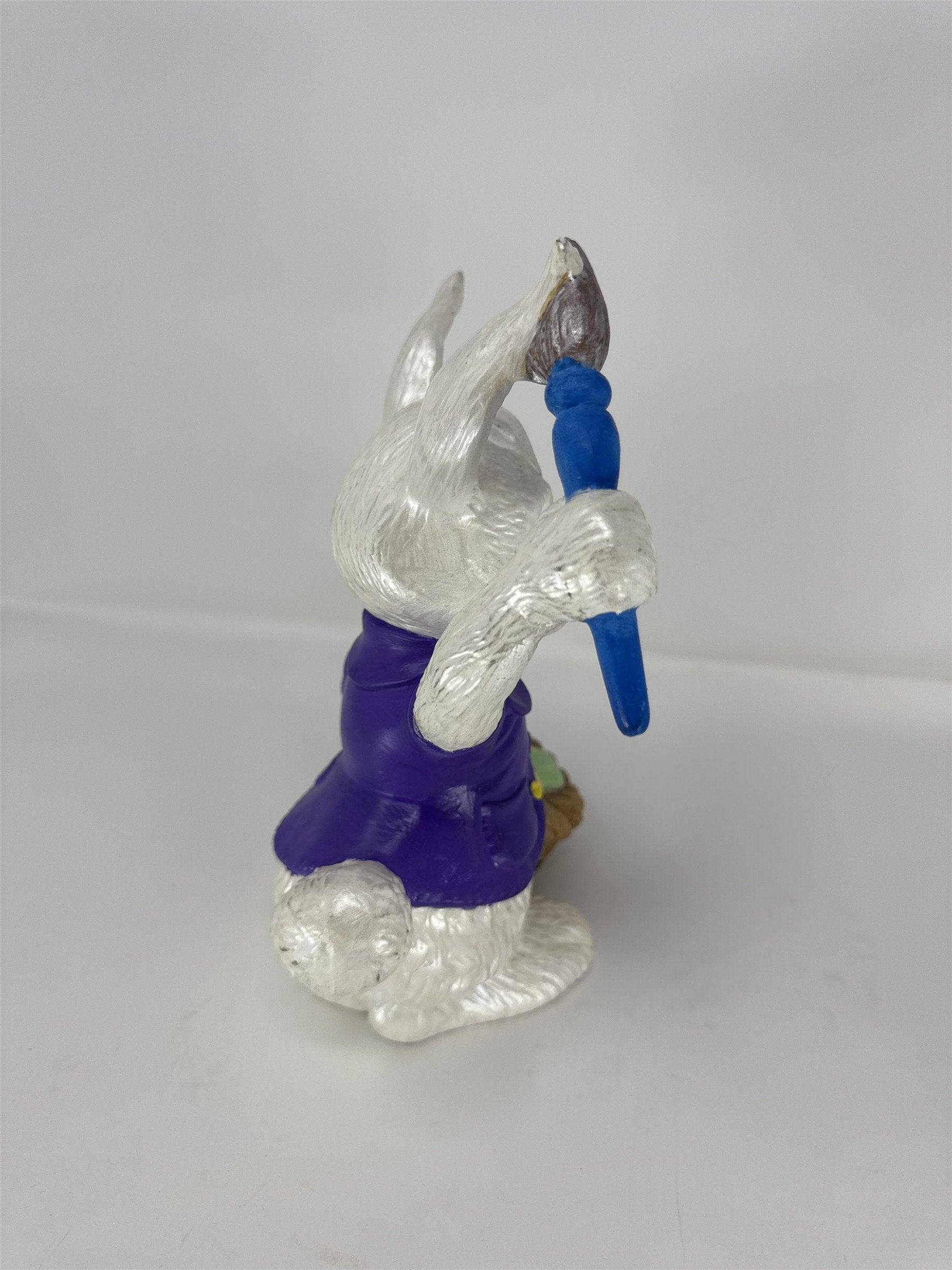 Vintage Ceramic Easter Bunny Figurine Painting Eggs in Basket Kitsch Atlantic Mo