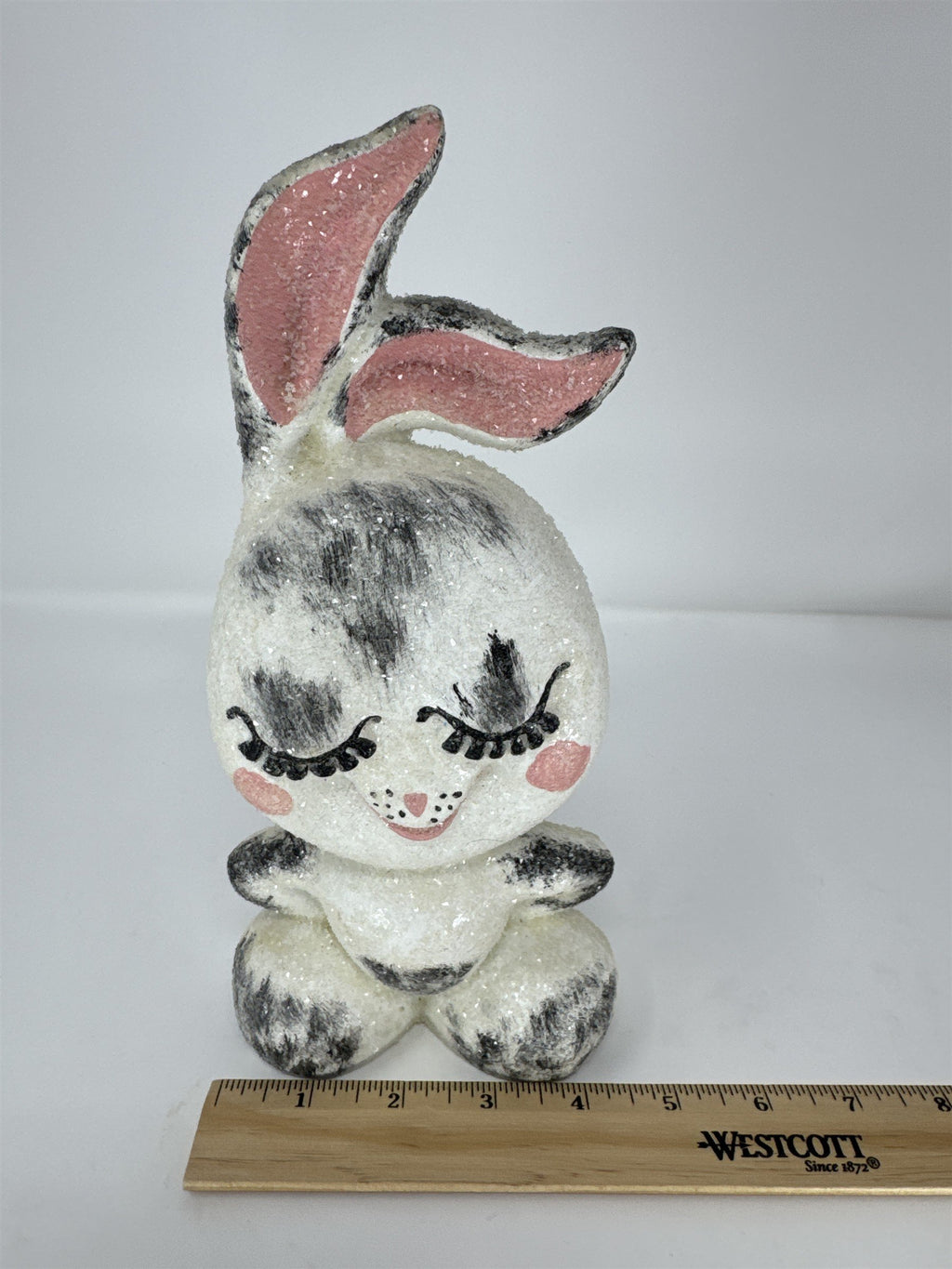 Vintage Sassy Easter Bunny Ceramic Figurine Hand Painted Winking Rabbit