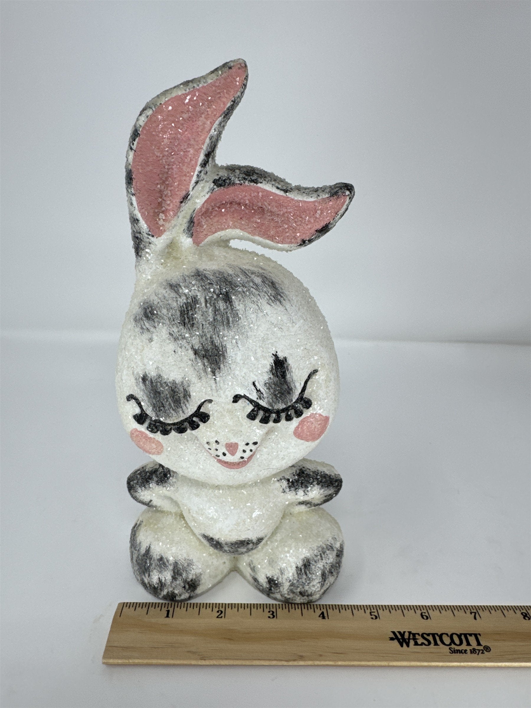 Vintage Sassy Easter Bunny Ceramic Figurine Hand Painted Winking Rabbit