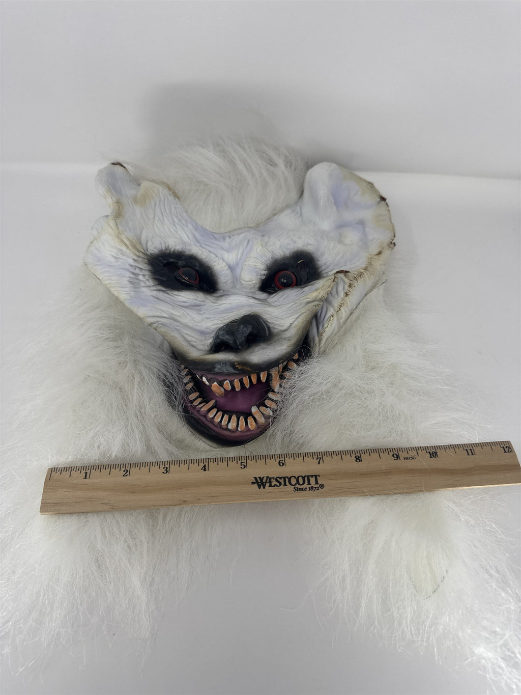 Vintage White Werewolf Mask Halloween Yeti Abominable Snowman Furry Monster Vtg