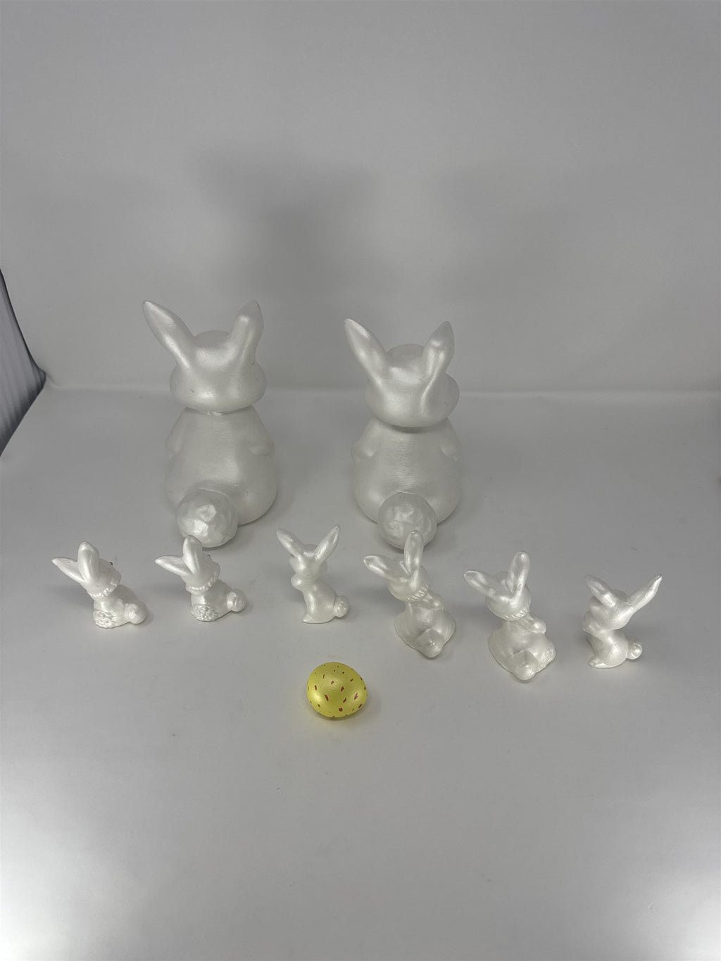 Vtg Iridescent Ceramic Easter Bunny Family Set 9pc Pearlescent White Pink