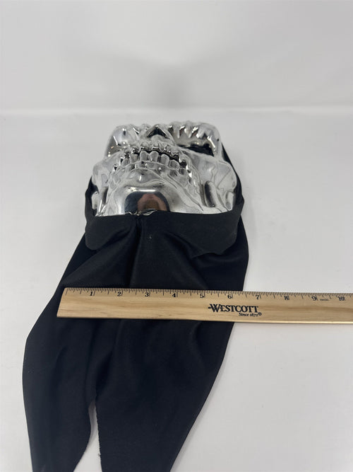 Chrome Silver Metallic Skull Mask Black Hood Halloween Costume Reaper Prop Vtg
