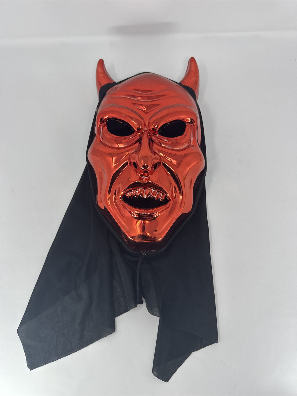 Red Metallic Devil Mask Halloween Costume Horror Shiny Chrome Satan Prop