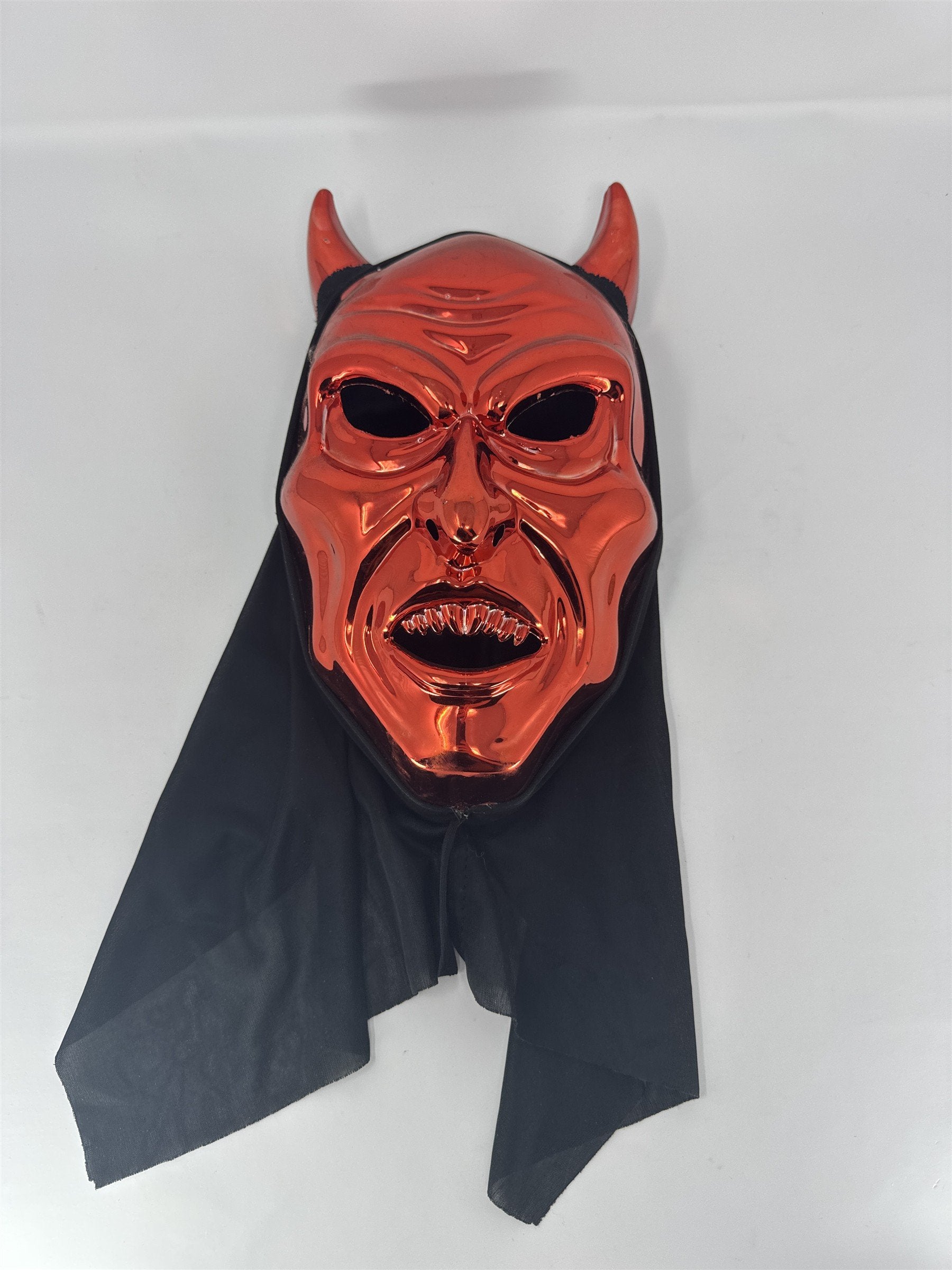 Red Metallic Devil Mask Halloween Costume Horror Shiny Chrome Satan Prop