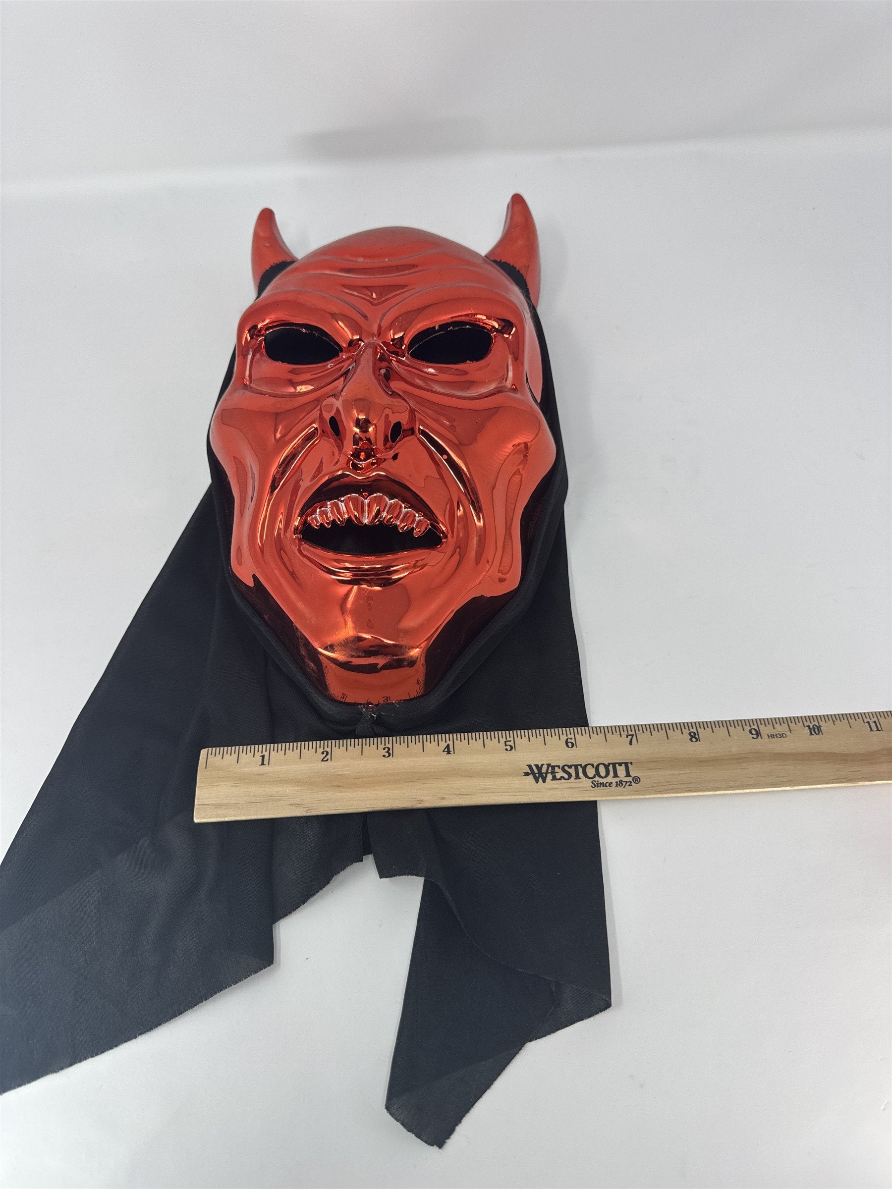 Red Metallic Devil Mask Halloween Costume Horror Shiny Chrome Satan Prop