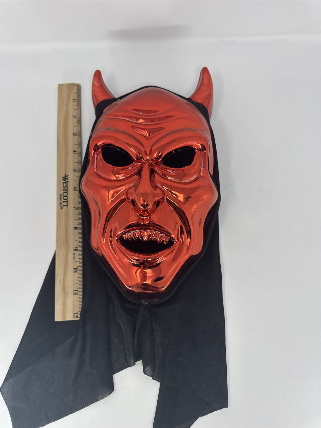 Red Metallic Devil Mask Halloween Costume Horror Shiny Chrome Satan Prop