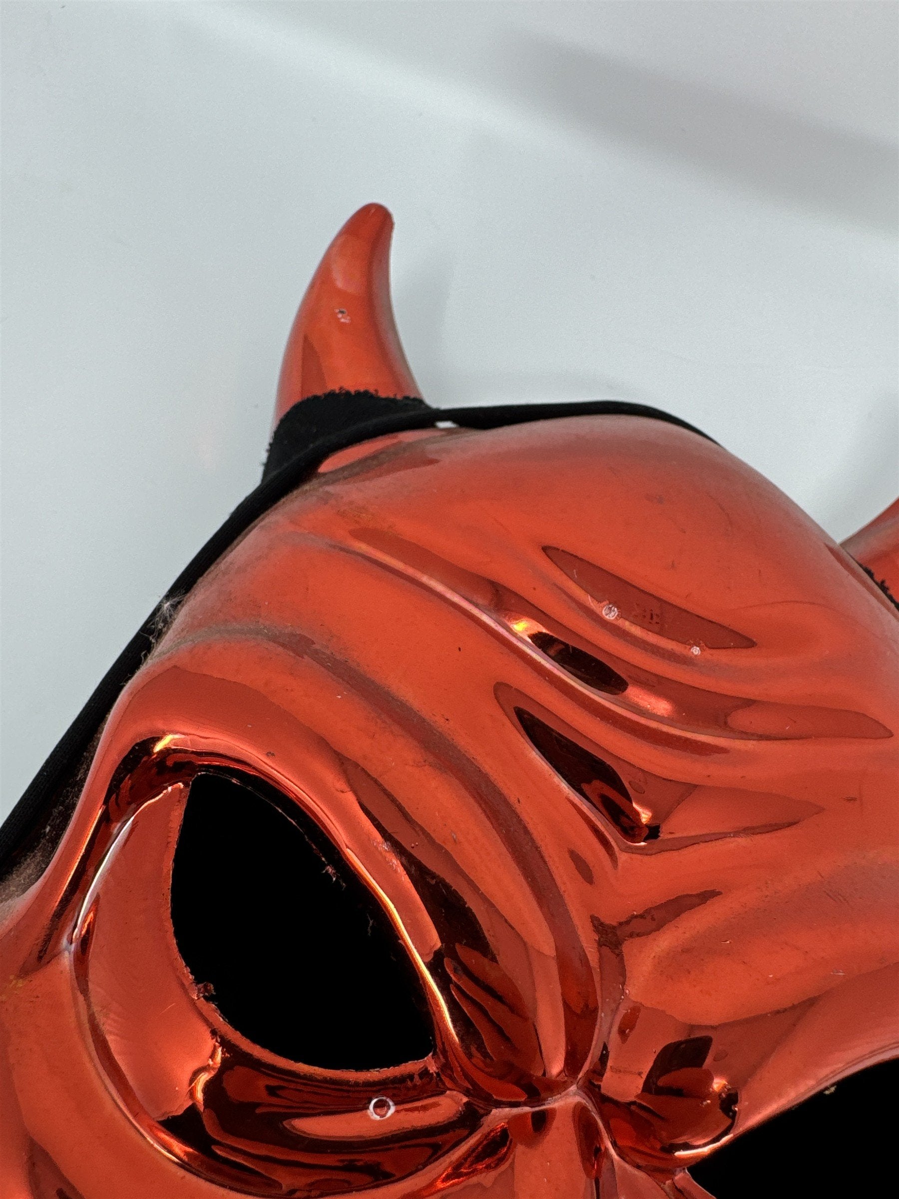 Red Metallic Devil Mask Halloween Costume Horror Shiny Chrome Satan Prop