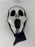 Silver Chrome Scream Mask Metallic Ghost Face Halloween Costume Black Hood