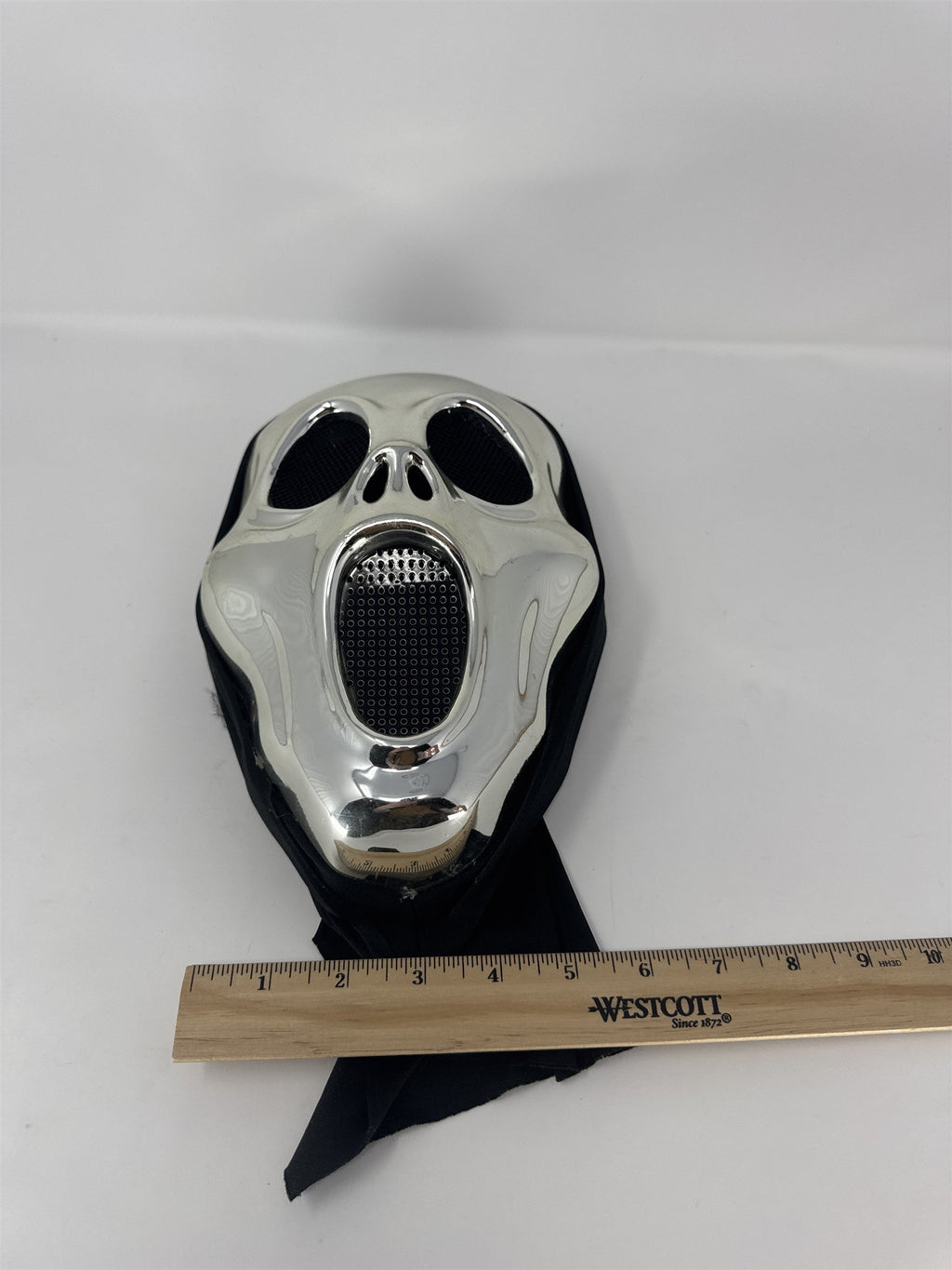 Silver Chrome Scream Mask Metallic Ghost Face Halloween Costume Black Hood