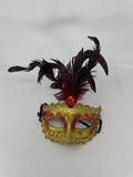 Gold Red Masquerade Mask Women Feather Gemstone Eye Mask Ball Party Costume 6"