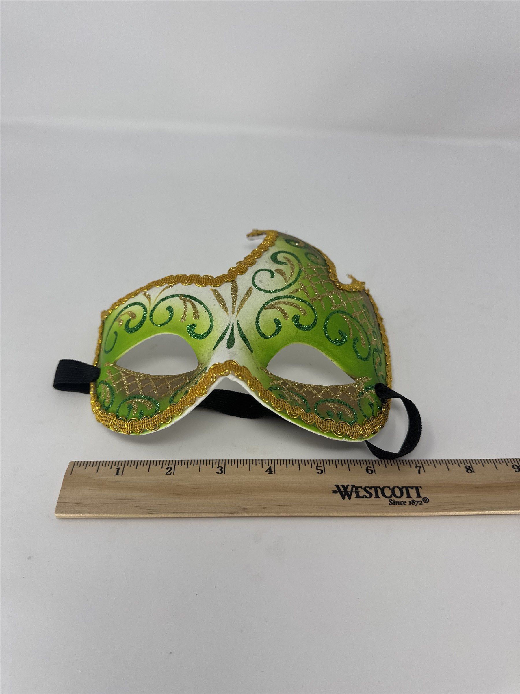 Vintage Masquerade Mask Green White Gold Glitter Venetian Eye Mask Party