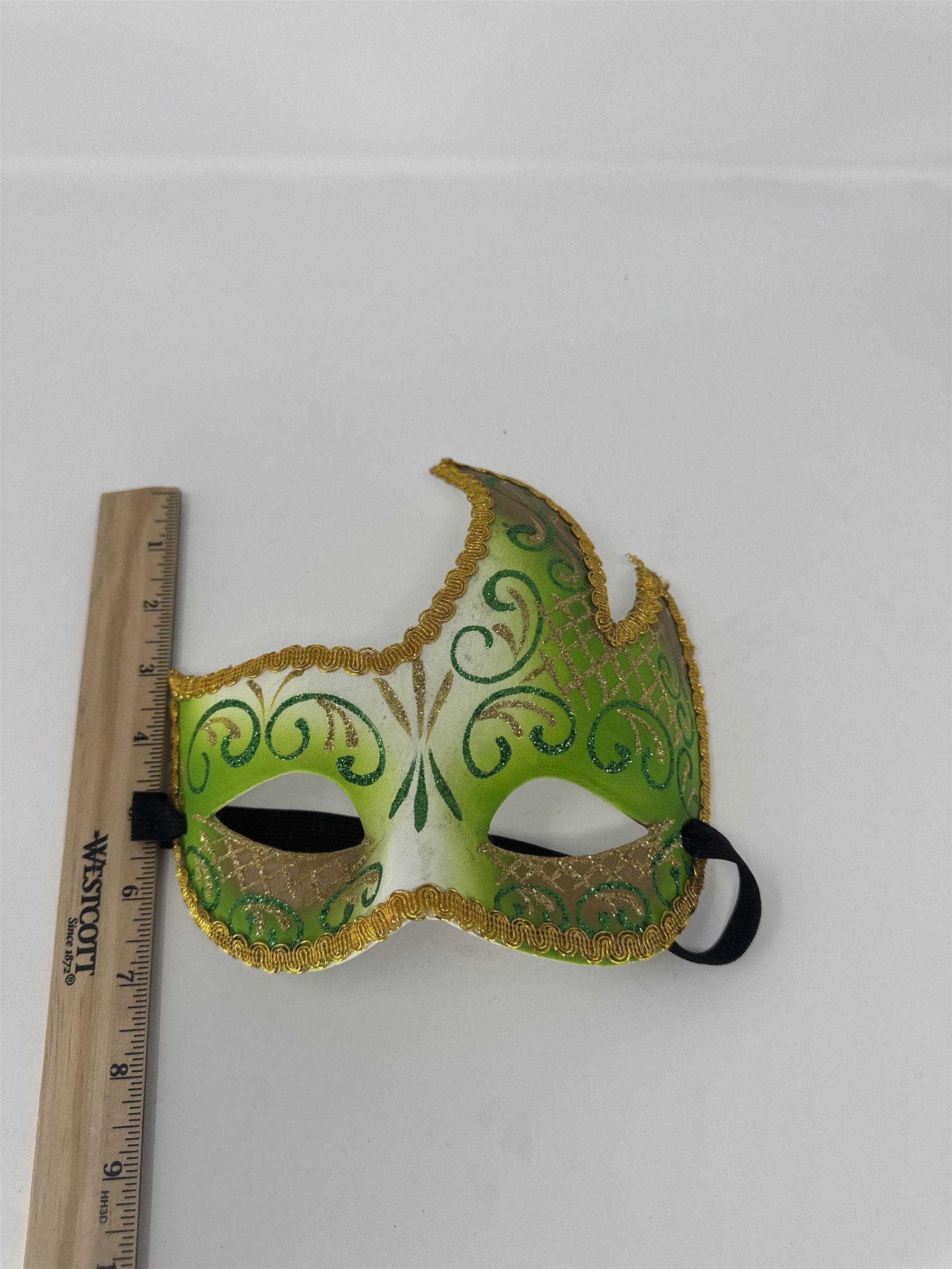 Vintage Masquerade Mask Green White Gold Glitter Venetian Eye Mask Party