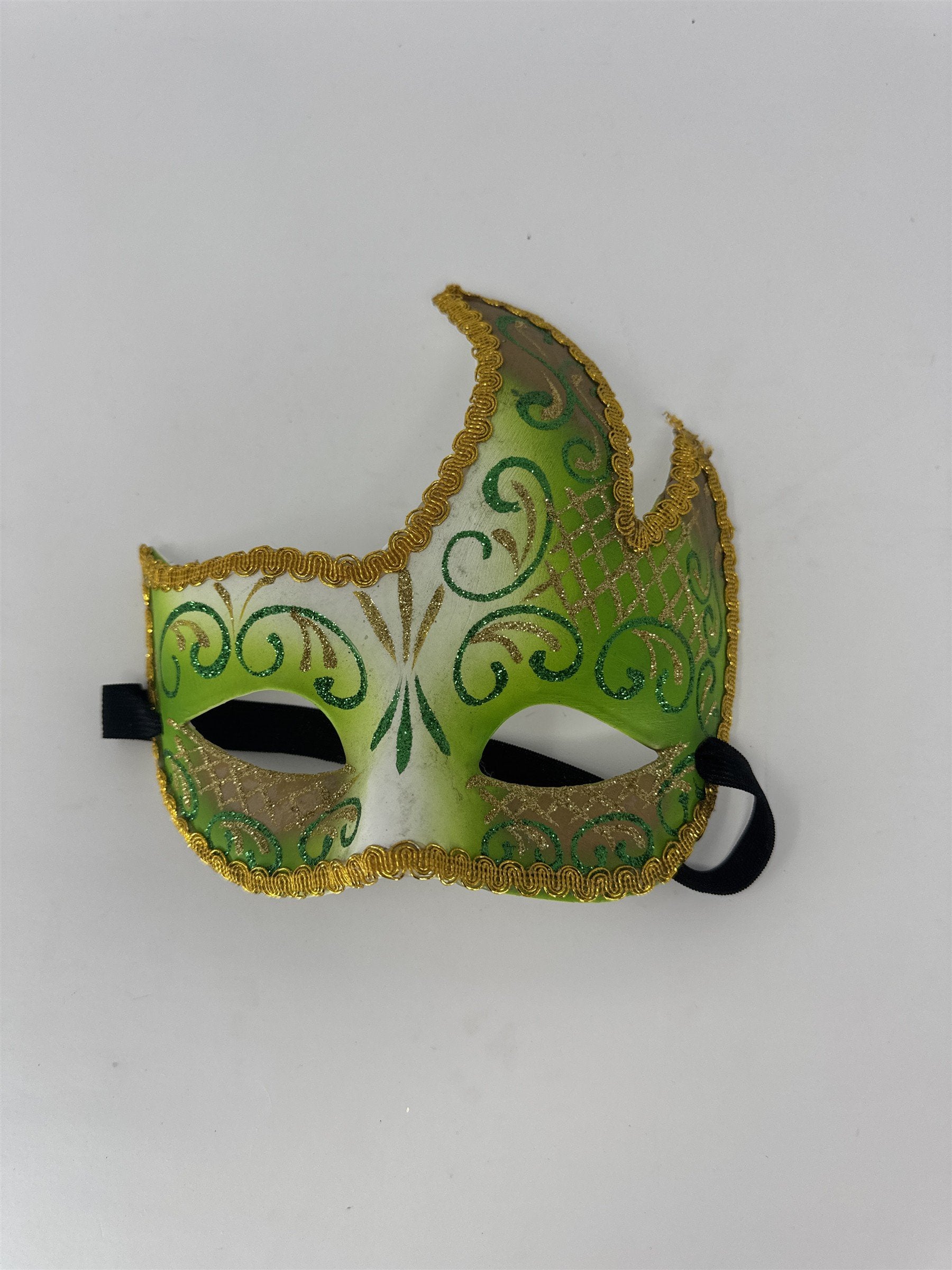 Vintage Masquerade Mask Green White Gold Glitter Venetian Eye Mask Party