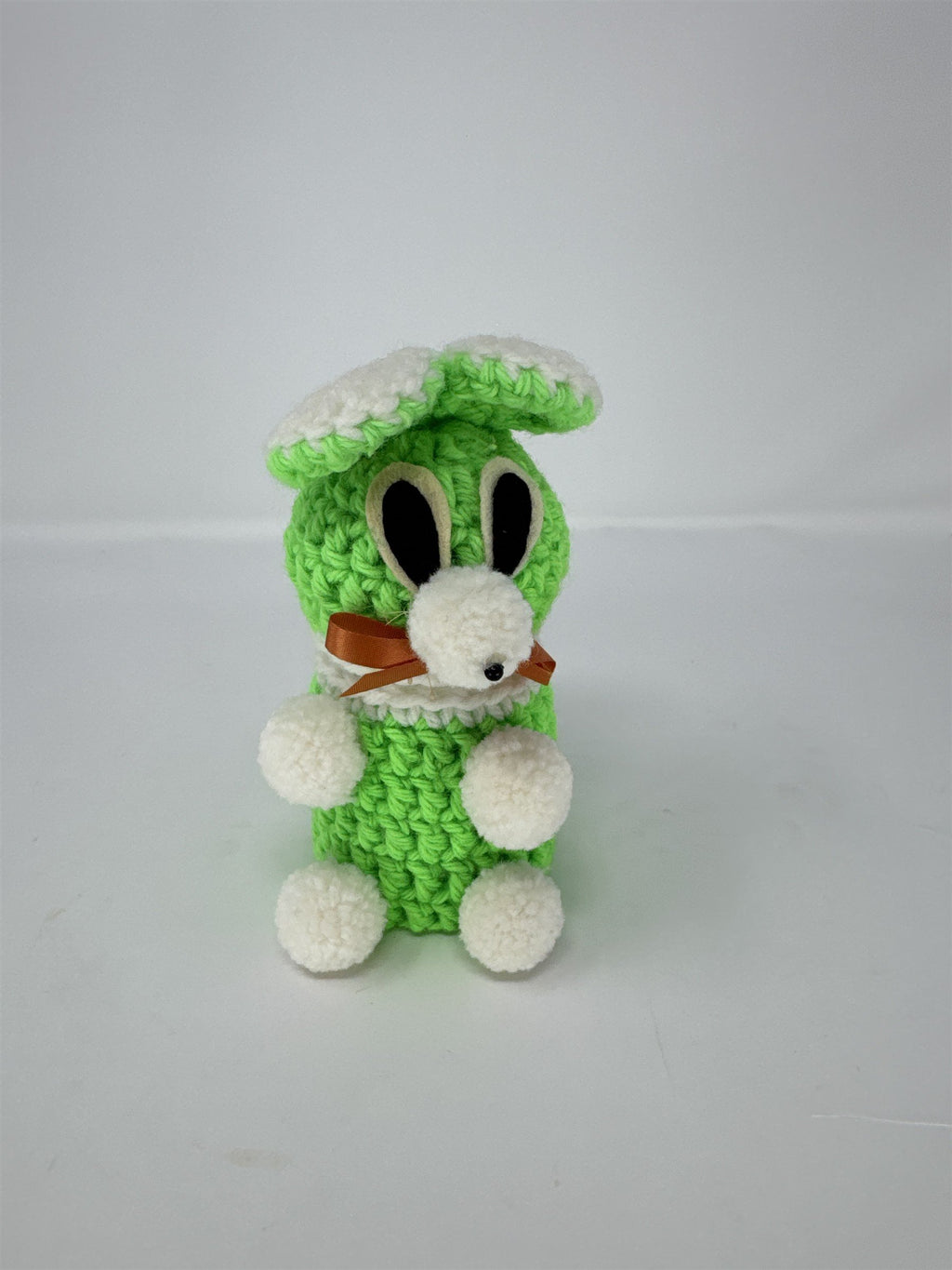 Hand Crocheted Mouse Figurine Green White Amigurumi Animal 5.5" Plush Decor