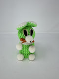 Hand Crocheted Mouse Figurine Green White Amigurumi Animal 5.5" Plush Decor