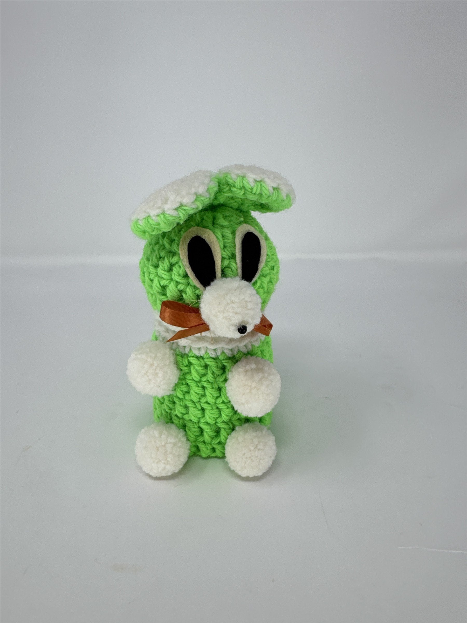 Hand Crocheted Mouse Figurine Green White Amigurumi Animal 5.5" Plush Decor