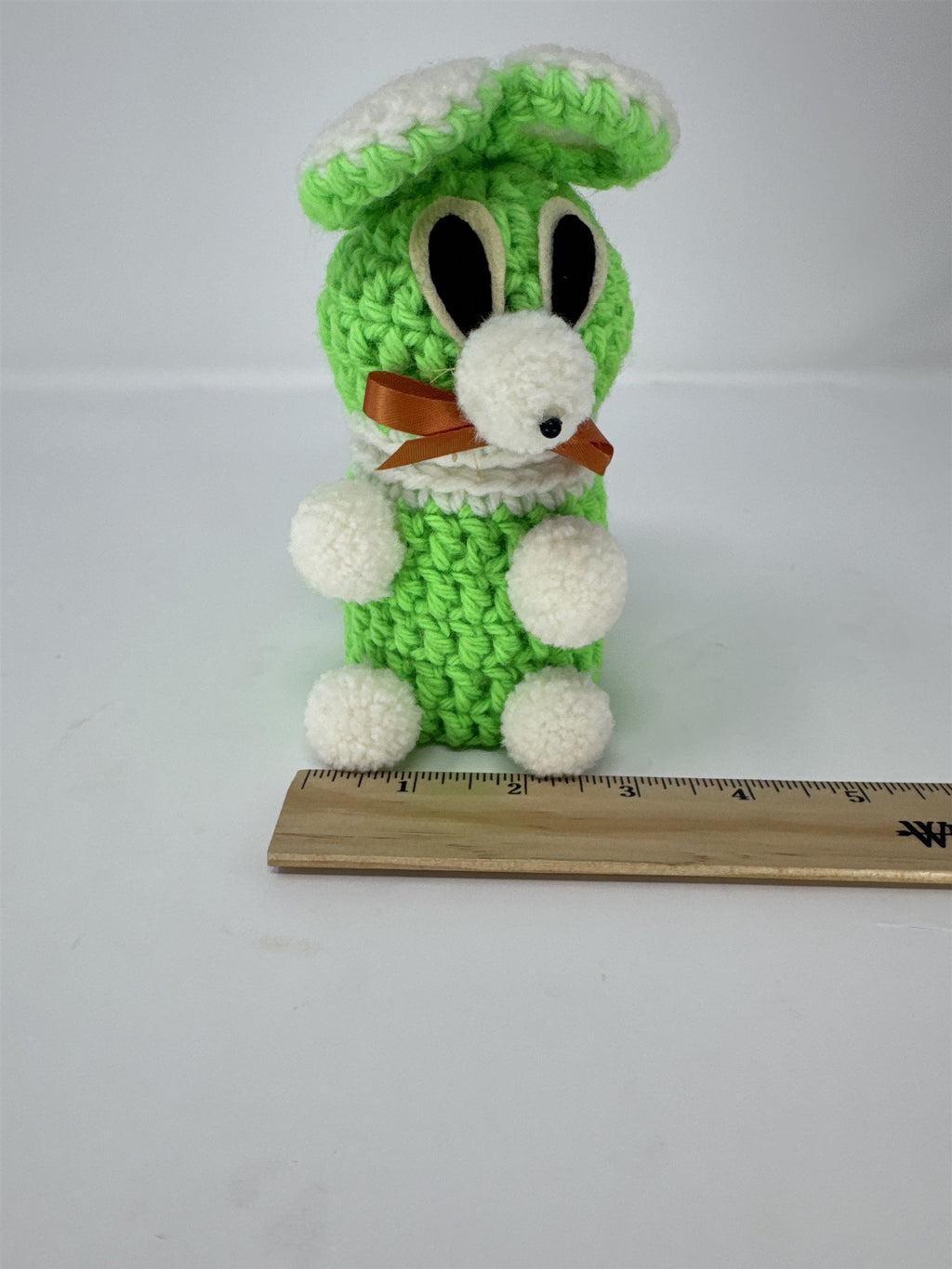 Hand Crocheted Mouse Figurine Green White Amigurumi Animal 5.5" Plush Decor