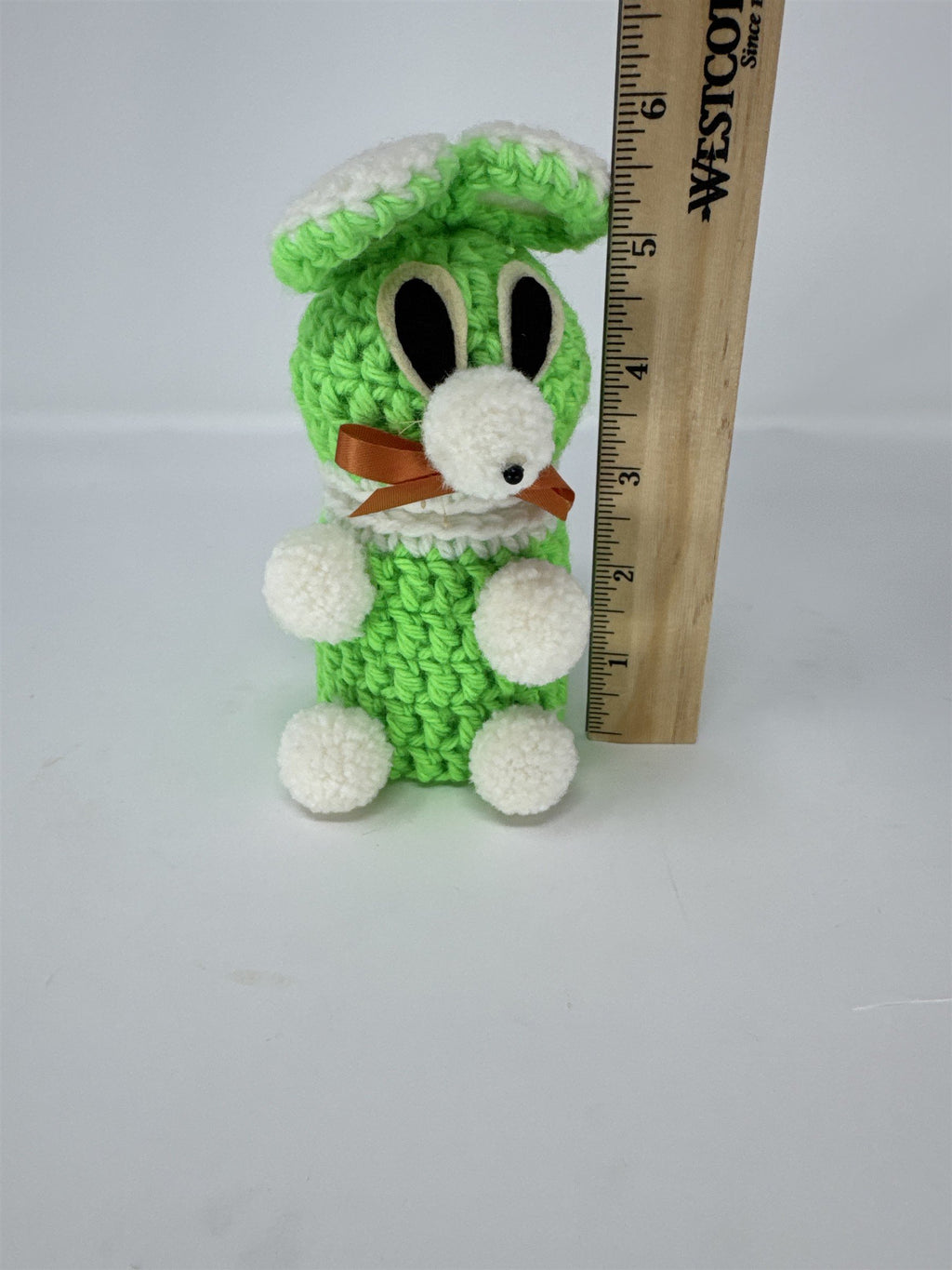 Hand Crocheted Mouse Figurine Green White Amigurumi Animal 5.5" Plush Decor