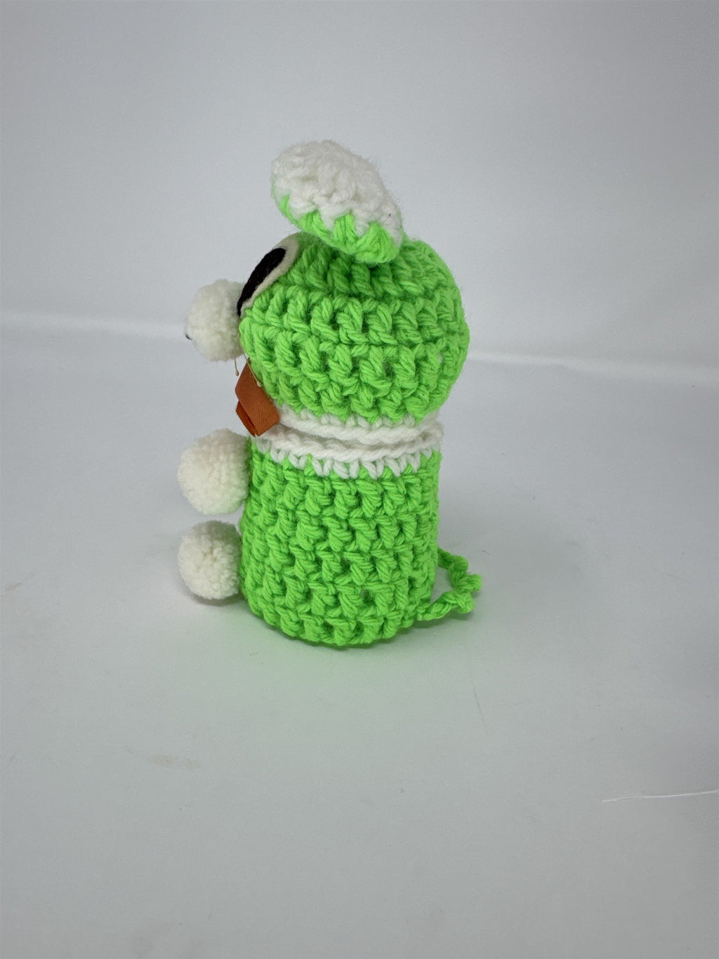 Hand Crocheted Mouse Figurine Green White Amigurumi Animal 5.5" Plush Decor