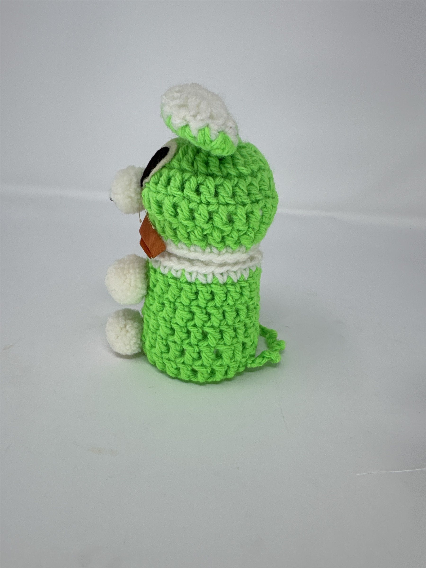 Hand Crocheted Mouse Figurine Green White Amigurumi Animal 5.5" Plush Decor