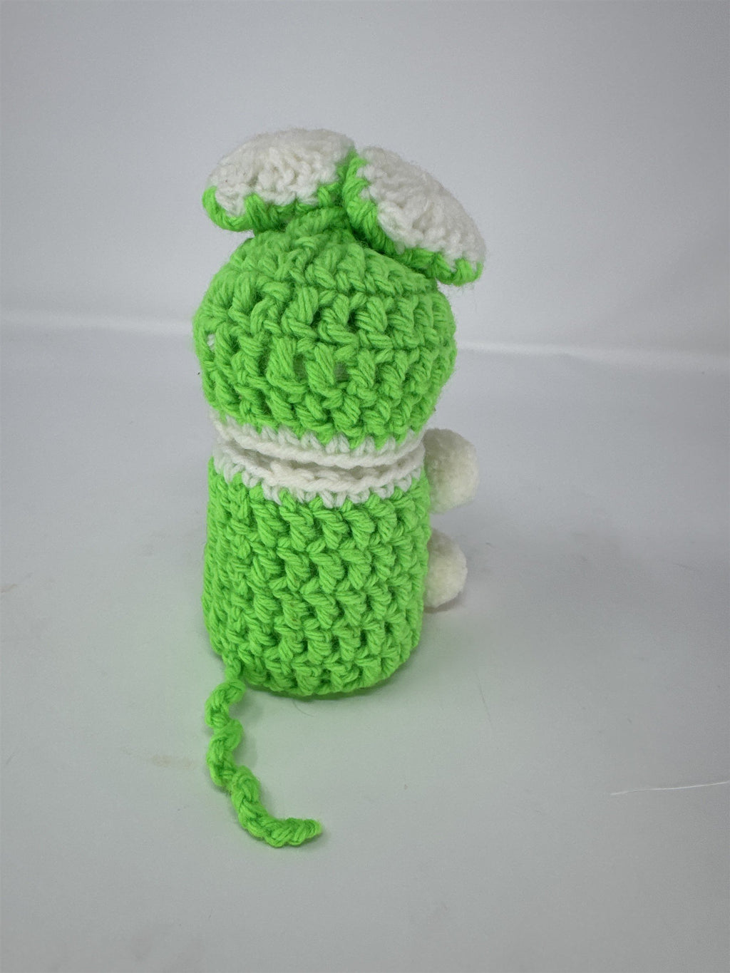 Hand Crocheted Mouse Figurine Green White Amigurumi Animal 5.5" Plush Decor
