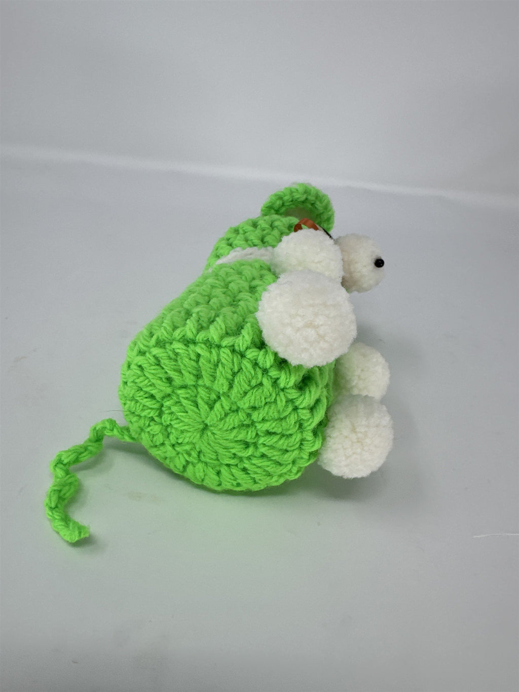 Hand Crocheted Mouse Figurine Green White Amigurumi Animal 5.5" Plush Decor
