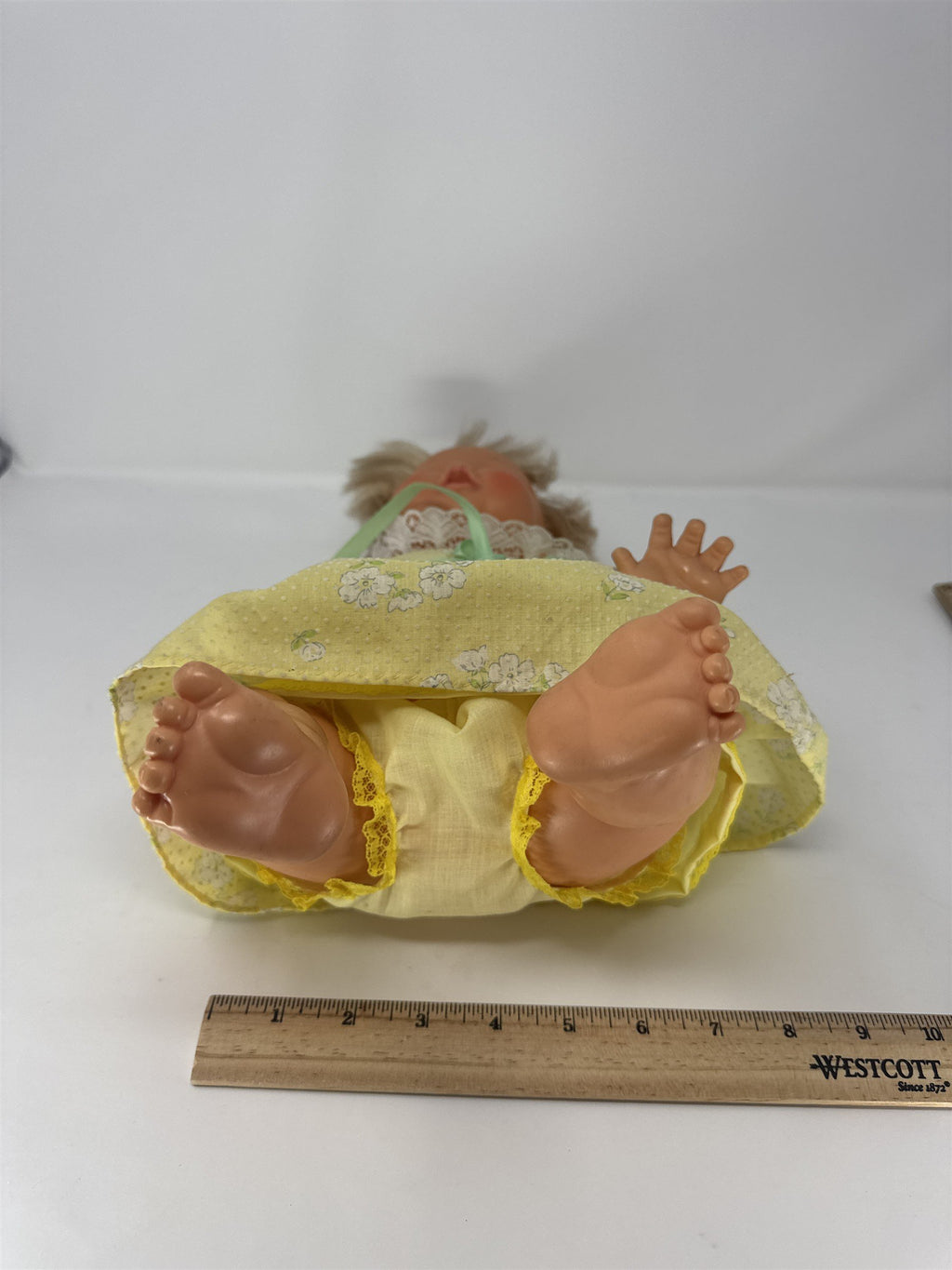 Vintage Blonde Baby Doll Yellow Floral Dress Lace Bloomers Blue Eyes Vtg