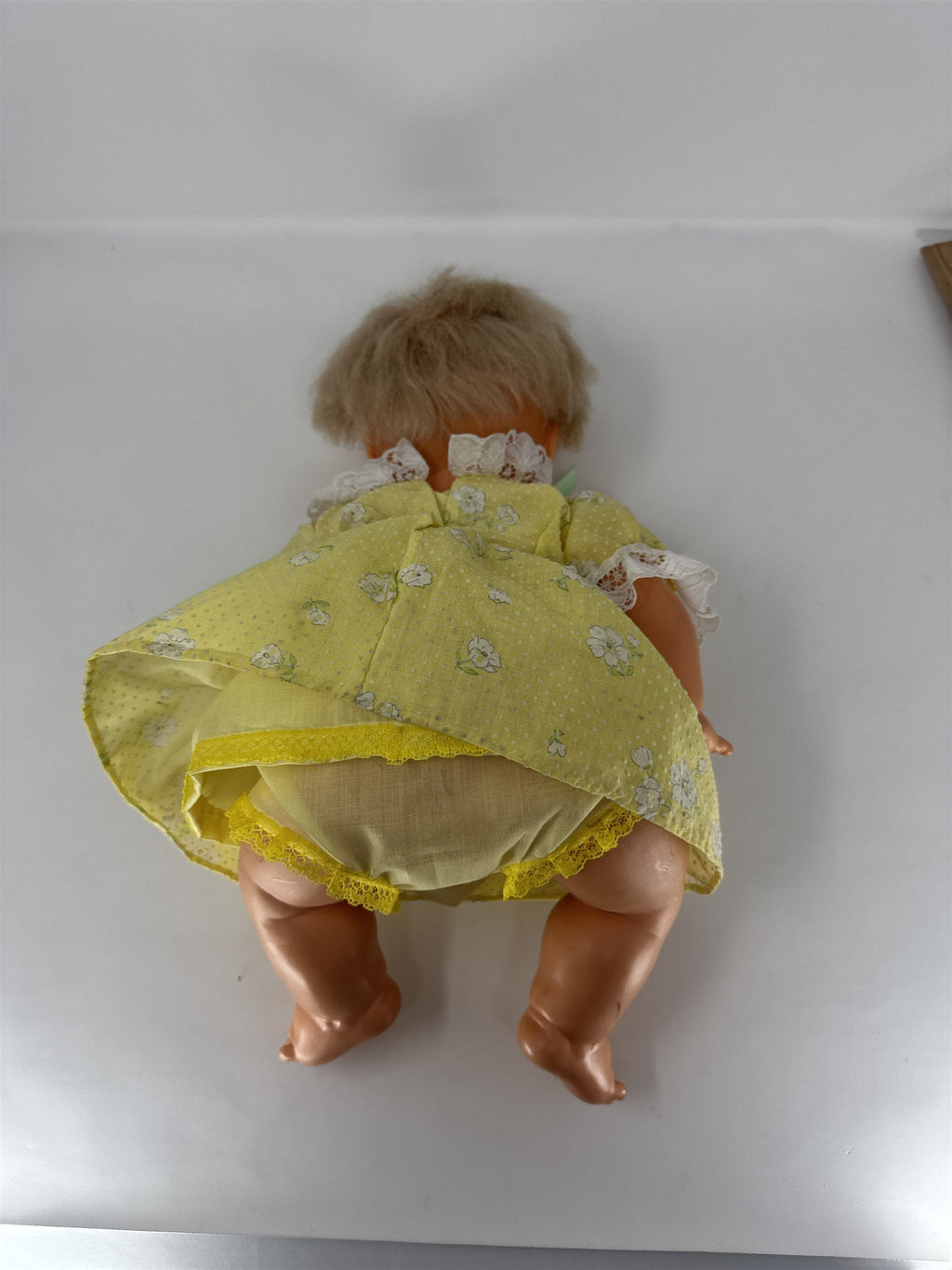 Vintage Blonde Baby Doll Yellow Floral Dress Lace Bloomers Blue Eyes Vtg