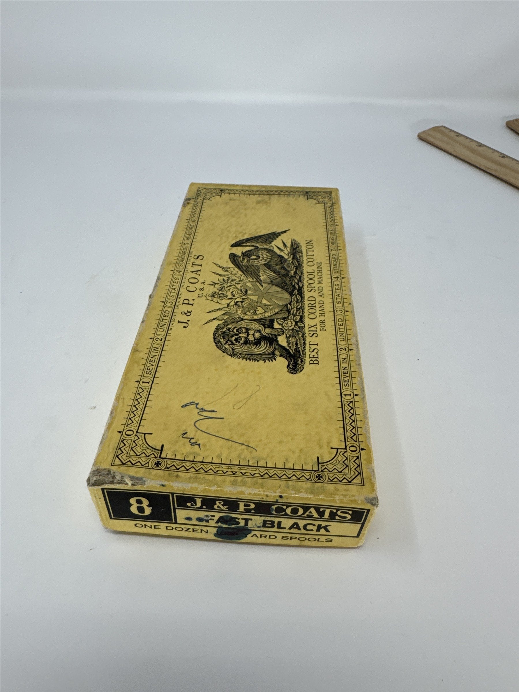 Vintage J & P Coats Spool Cotton Thread Empty Box Fast Black Advertising 8.5"