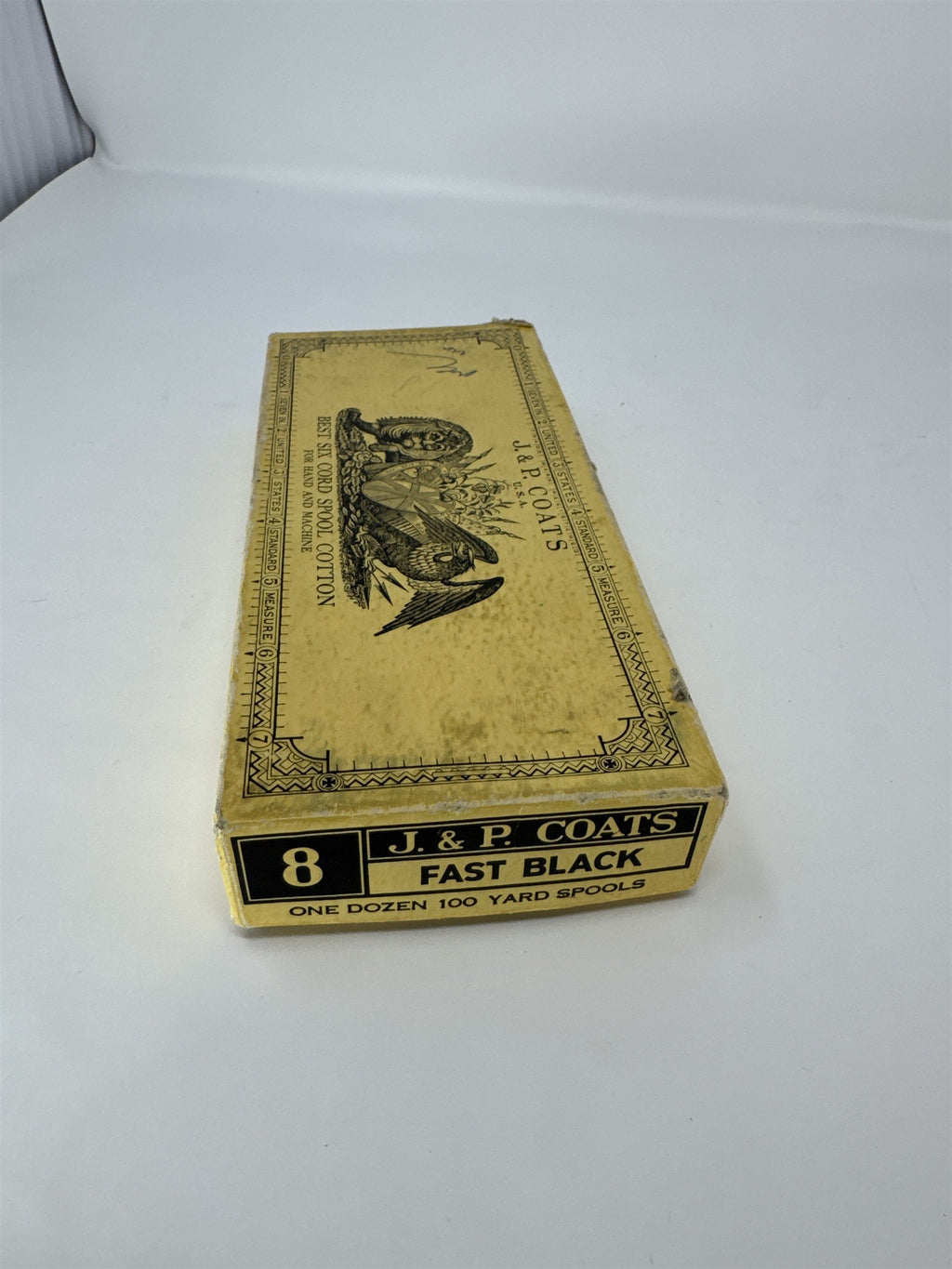 Vintage J & P Coats Spool Cotton Thread Empty Box Fast Black Advertising 8.5"