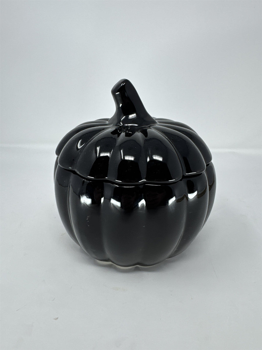 Ashland Black Ceramic Pumpkin Jar Happy Halloween Candy Dish Bat Stars