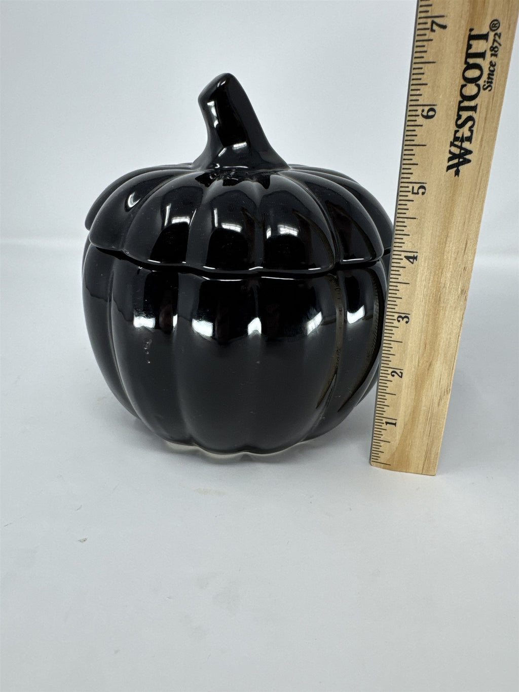 Ashland Black Ceramic Pumpkin Jar Happy Halloween Candy Dish Bat Stars