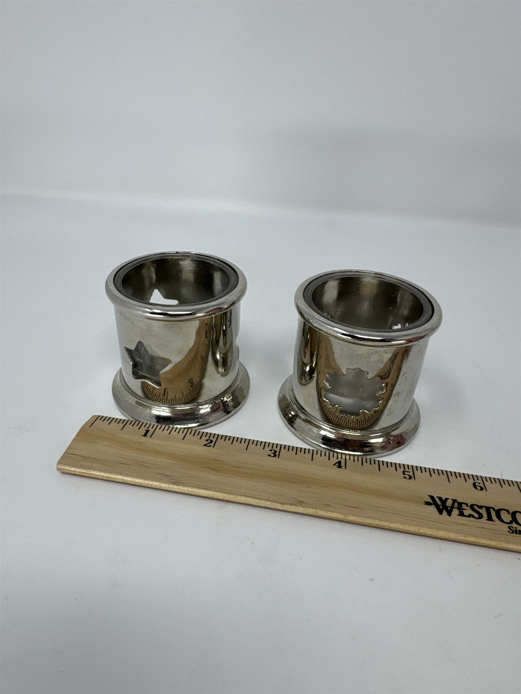 Vtg Silver Metal Votive Candle Holders Set 2 Snowflake Star Cutout Glass