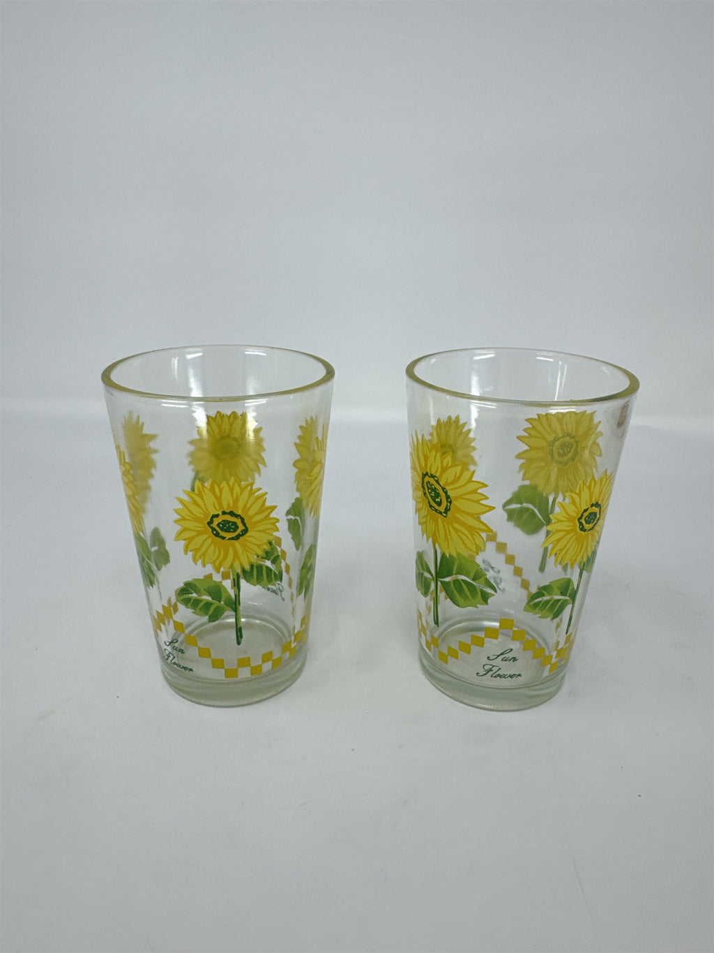 Vtg Sunflower Drinking Glasses Set 2 Yellow Floral Tumblers Kitchen Decor