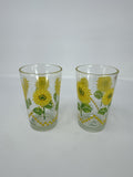 Vtg Sunflower Drinking Glasses Set 2 Yellow Floral Tumblers Kitchen Decor