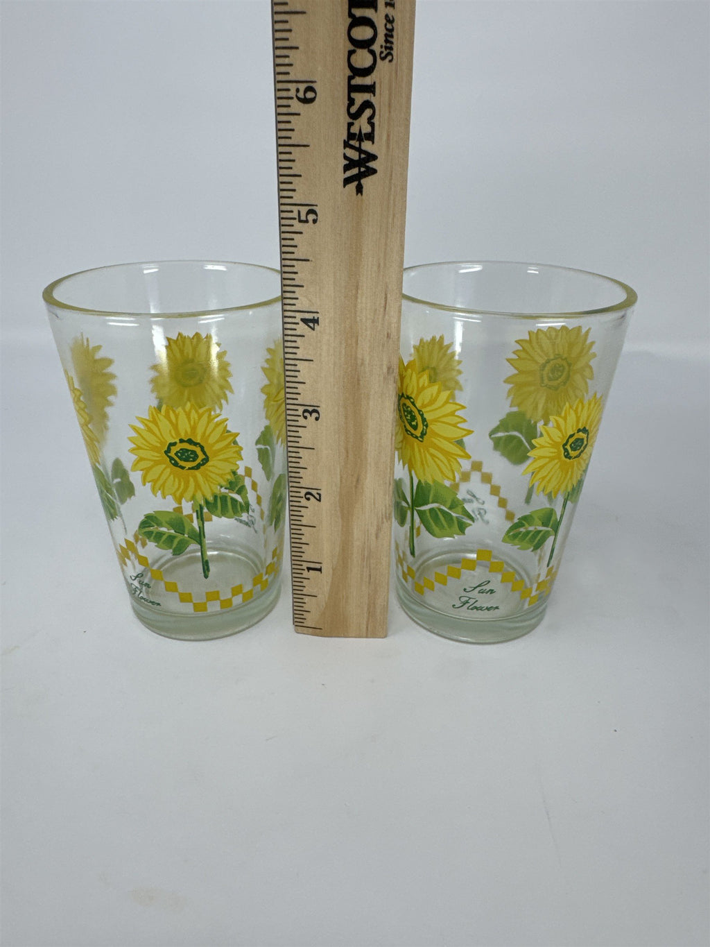 Vtg Sunflower Drinking Glasses Set 2 Yellow Floral Tumblers Kitchen Decor