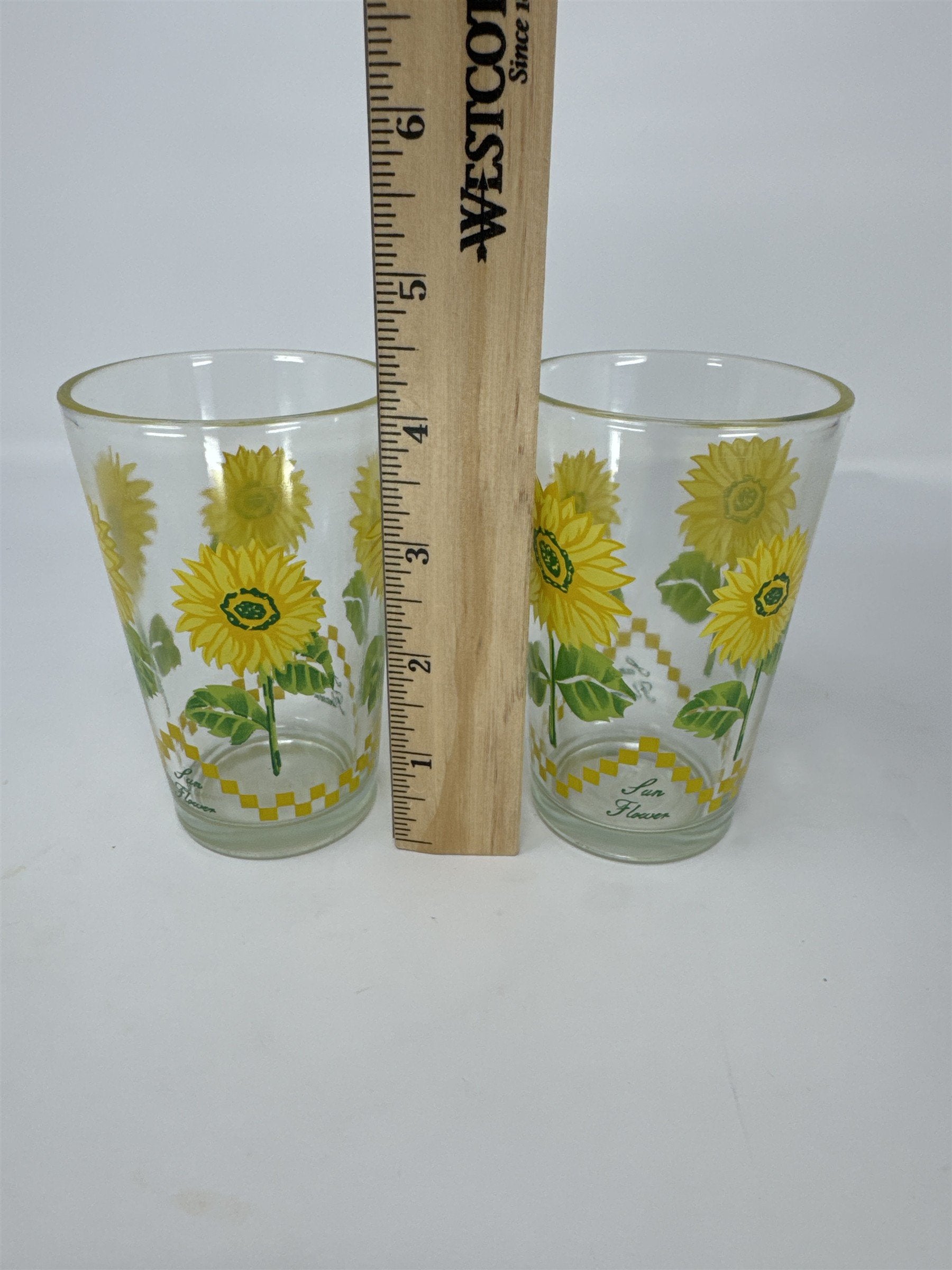 Vtg Sunflower Drinking Glasses Set 2 Yellow Floral Tumblers Kitchen Decor