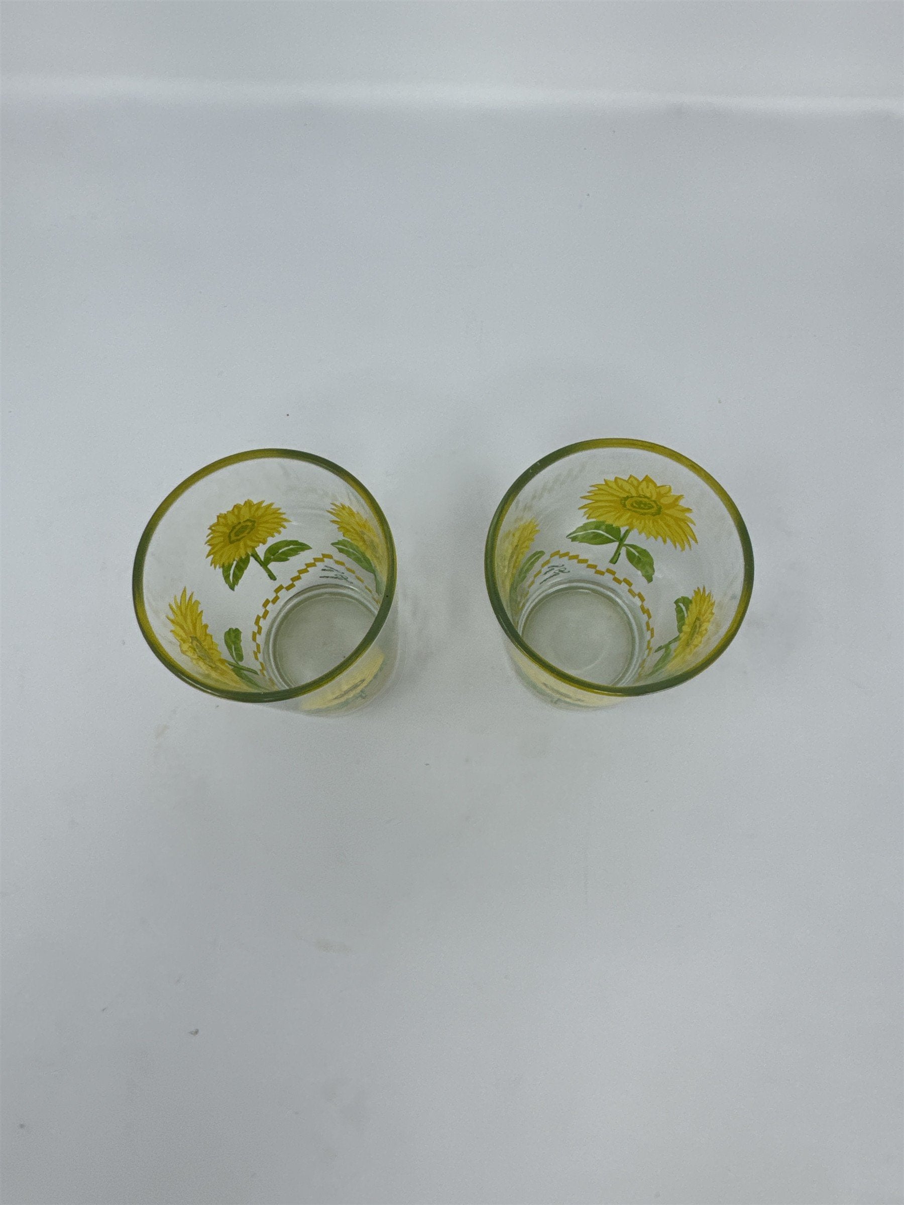 Vtg Sunflower Drinking Glasses Set 2 Yellow Floral Tumblers Kitchen Decor